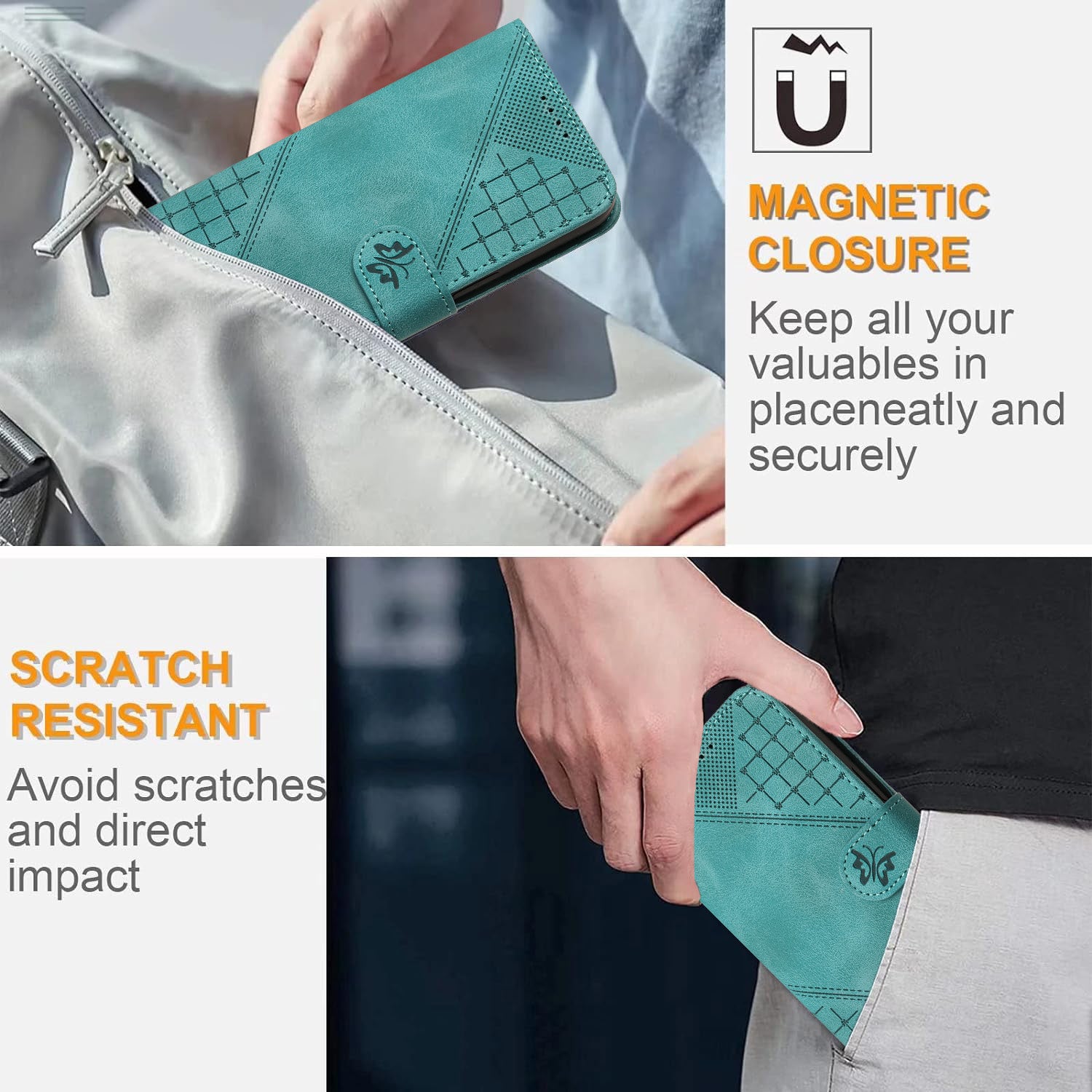 For Xiaomi 17 Pro Max Leather Wallet Case Butterfly Flower Imprinted Phone Cover with Strap - Light Blue