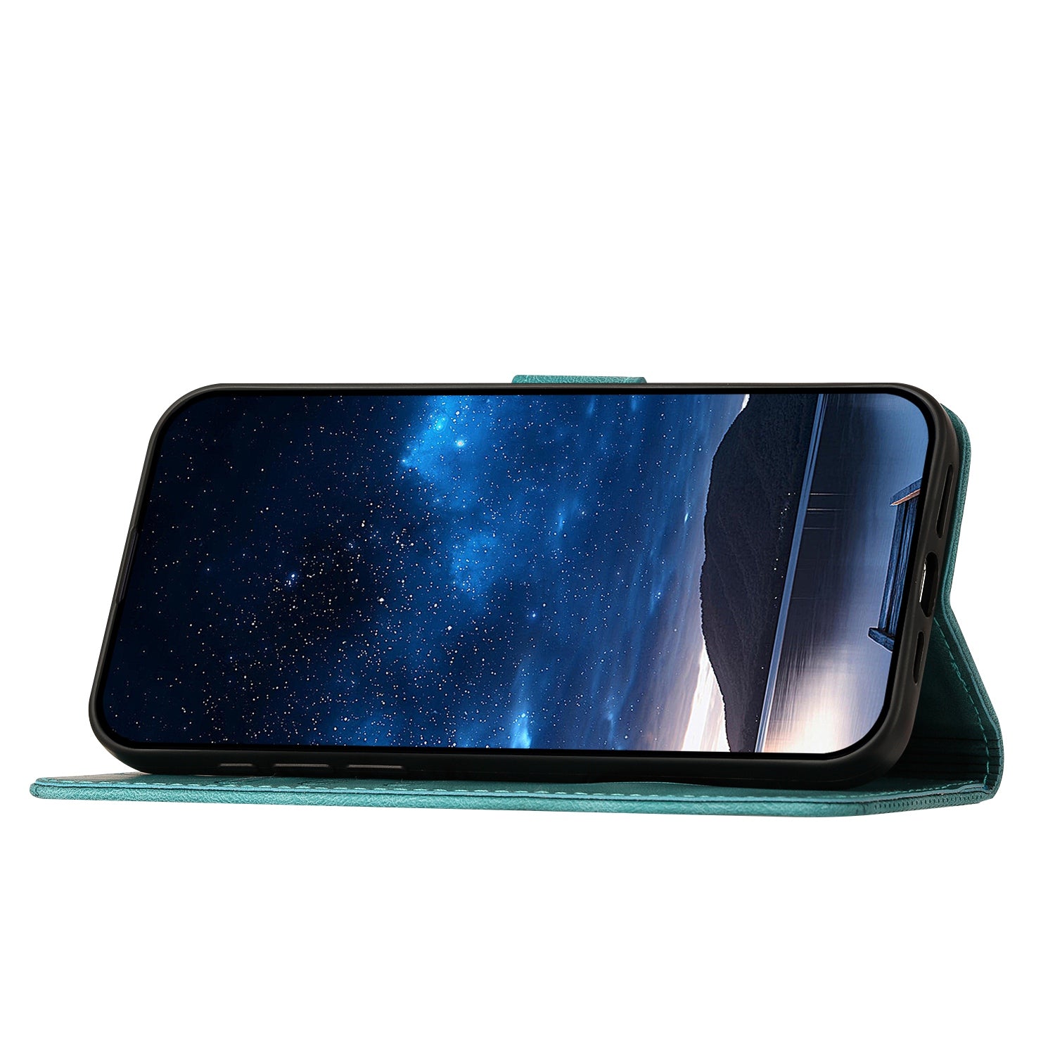 For Xiaomi 17 Pro Max Leather Wallet Case Butterfly Flower Imprinted Phone Cover with Strap - Light Blue
