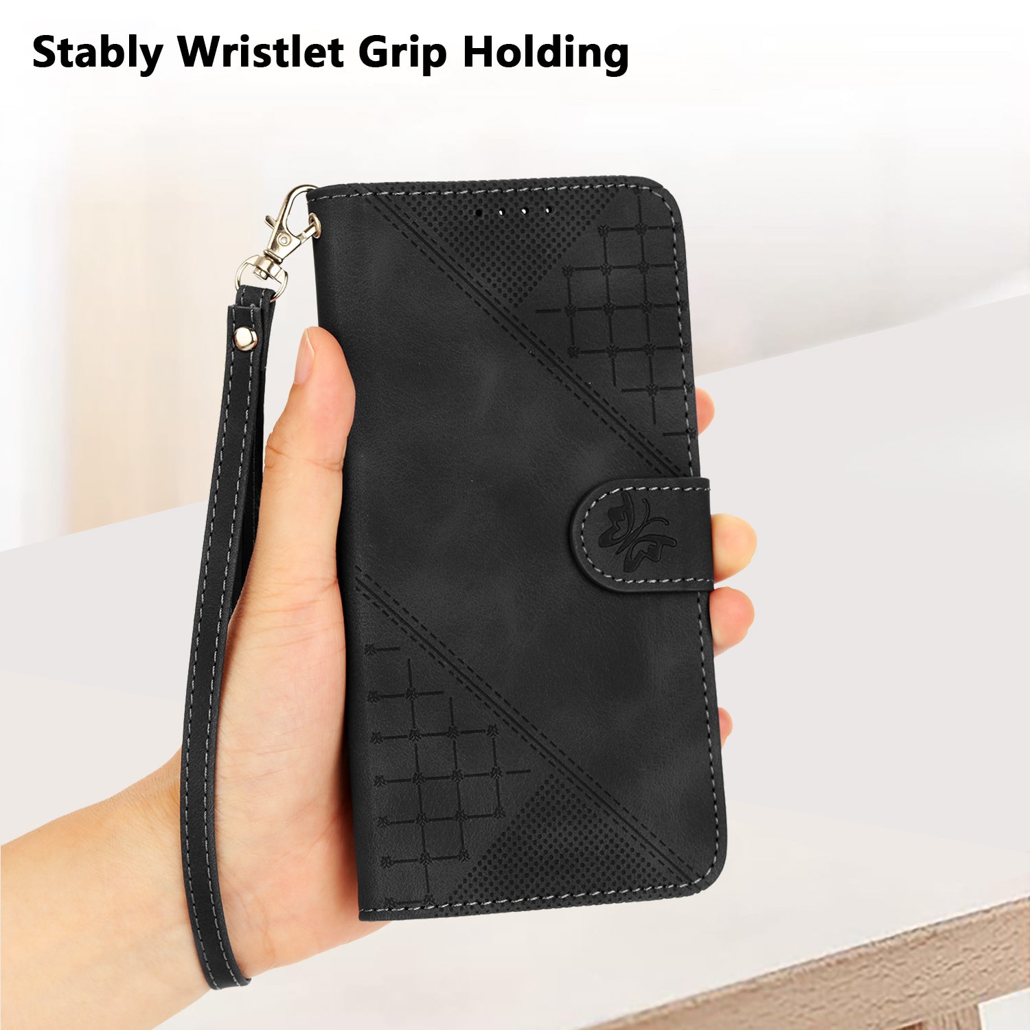 For Xiaomi 17 Pro Max Leather Wallet Case Butterfly Flower Imprinted Phone Cover with Strap - Black