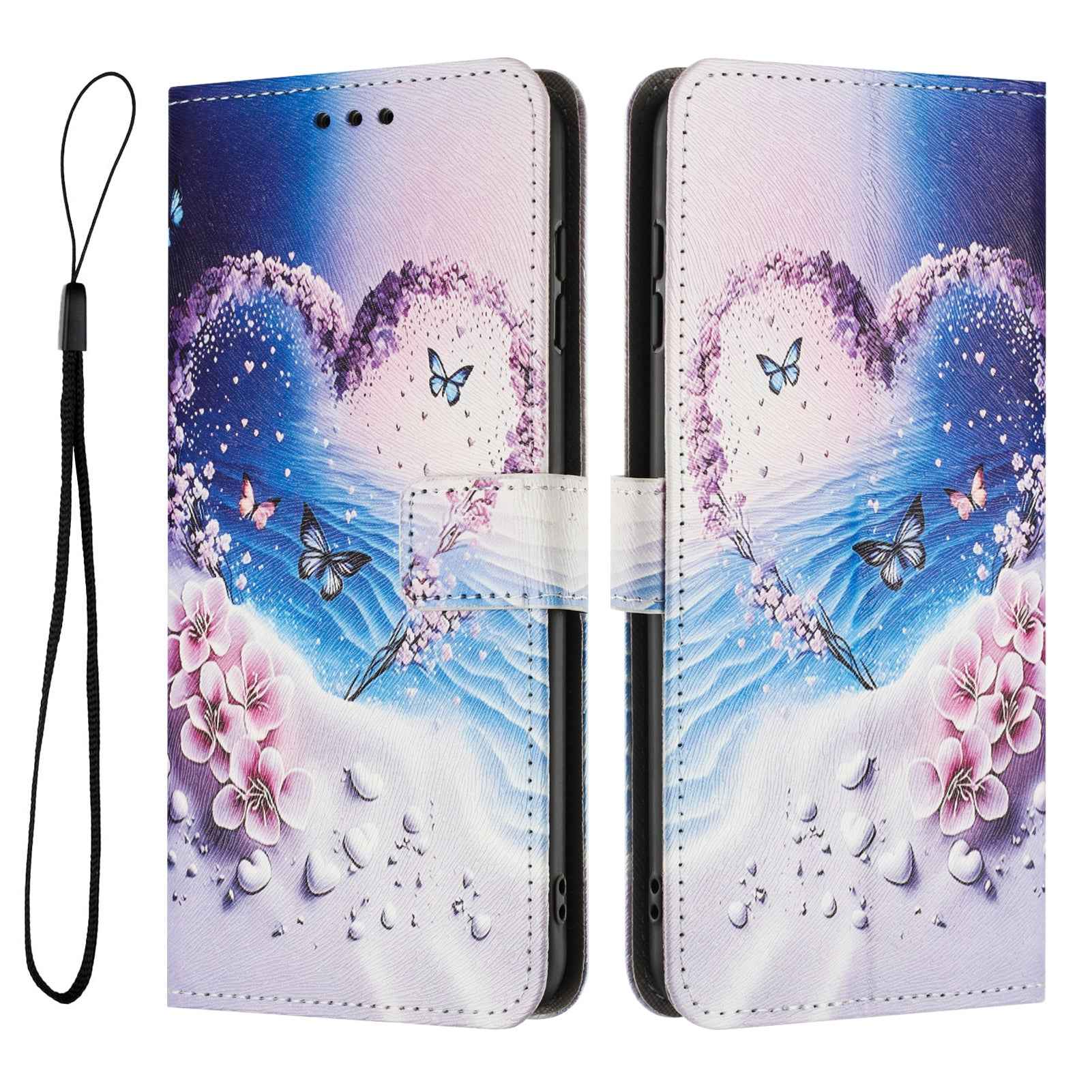 For Xiaomi 17 Pro Wallet Case Pattern Printing PU Leather Phone Cover with Lanyard - Heart Butterfly