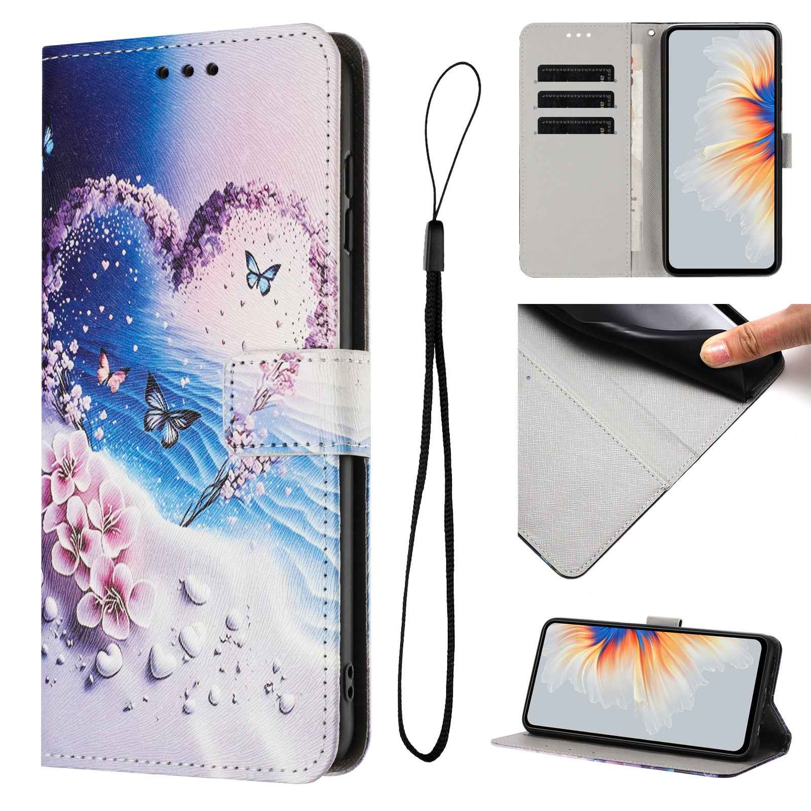 For Xiaomi 17 Pro Wallet Case Pattern Printing PU Leather Phone Cover with Lanyard - Heart Butterfly