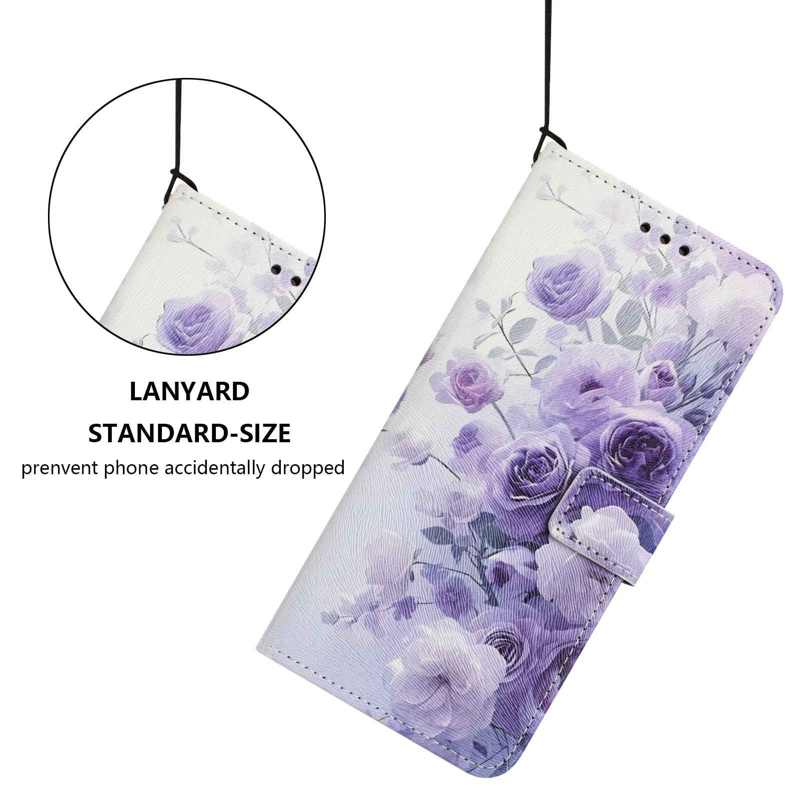 For Xiaomi 17 Pro Wallet Case Pattern Printing PU Leather Phone Cover with Lanyard - Purple Rose