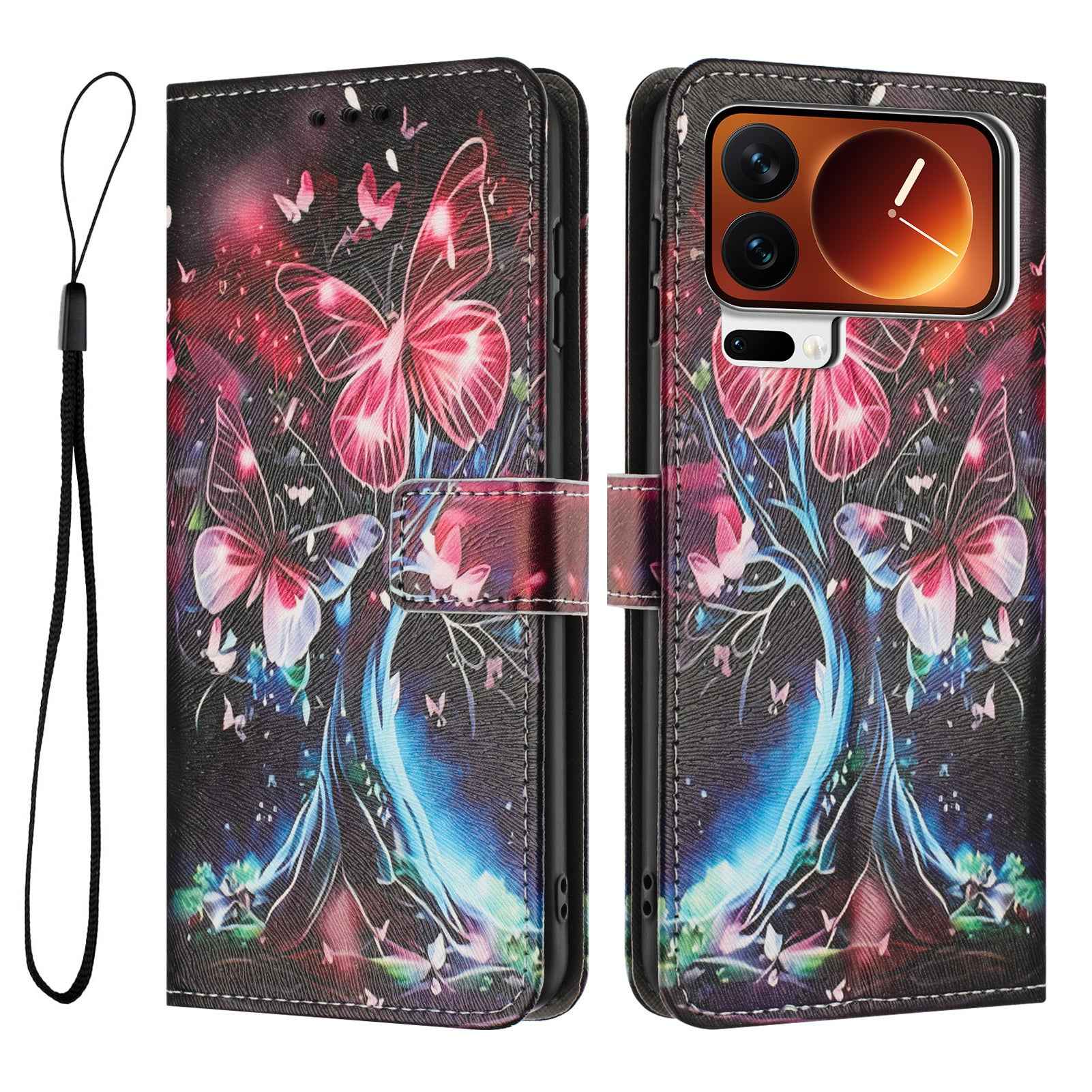 For Xiaomi 17 Pro Wallet Case Pattern Printing PU Leather Phone Cover with Lanyard - Butterfly Tree