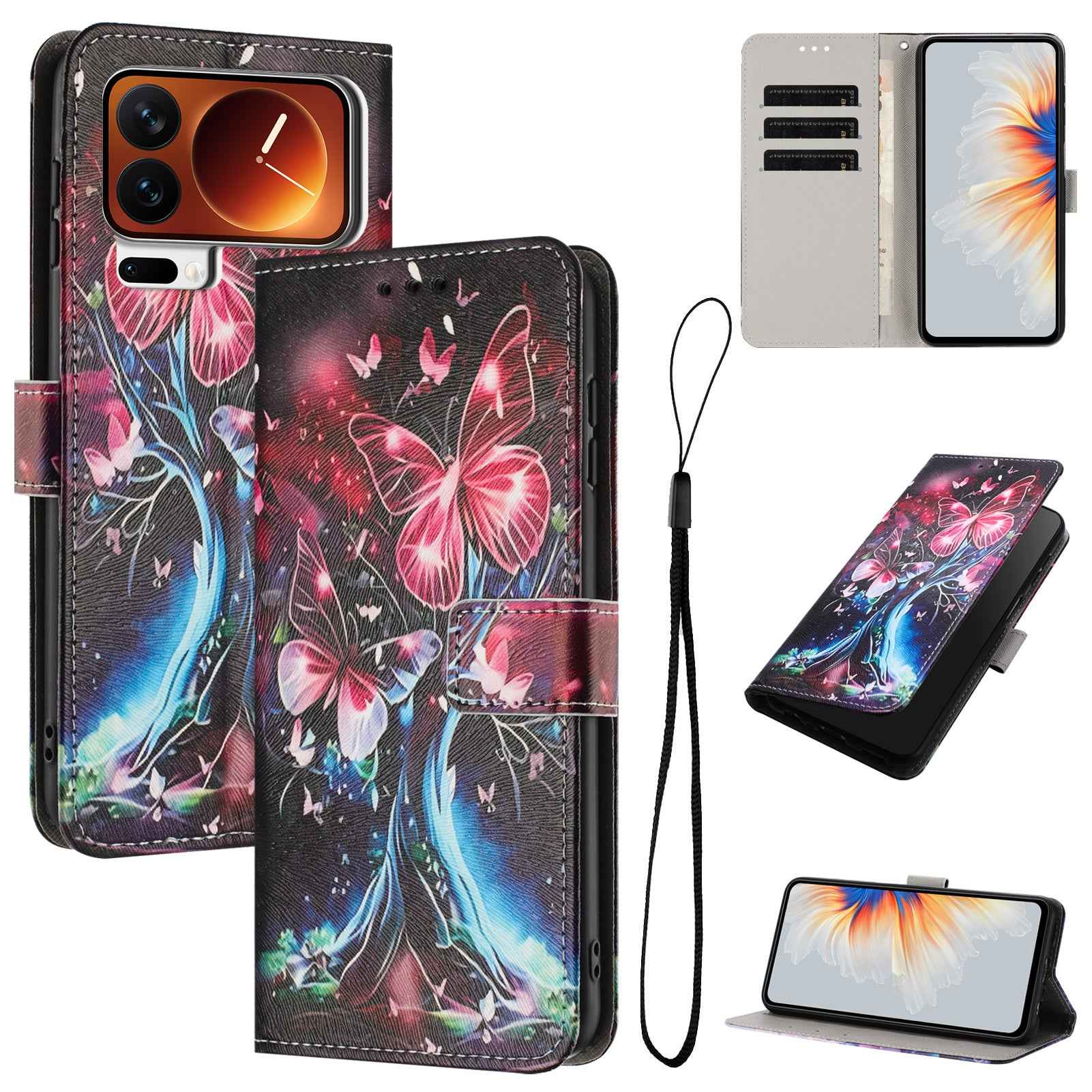 For Xiaomi 17 Pro Wallet Case Pattern Printing PU Leather Phone Cover with Lanyard - Butterfly Tree