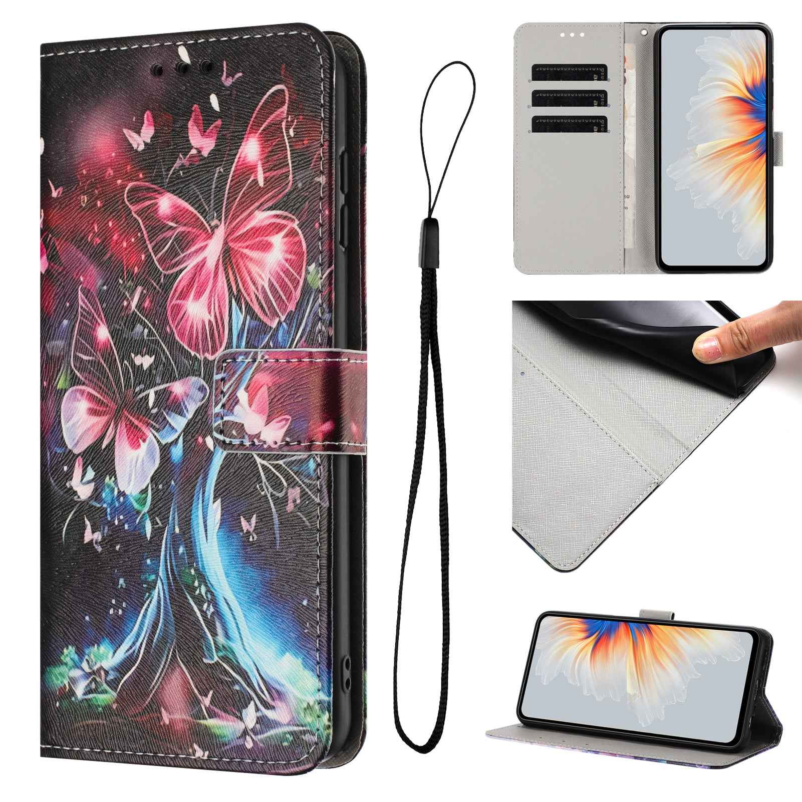 For Xiaomi 17 Pro Wallet Case Pattern Printing PU Leather Phone Cover with Lanyard - Butterfly Tree