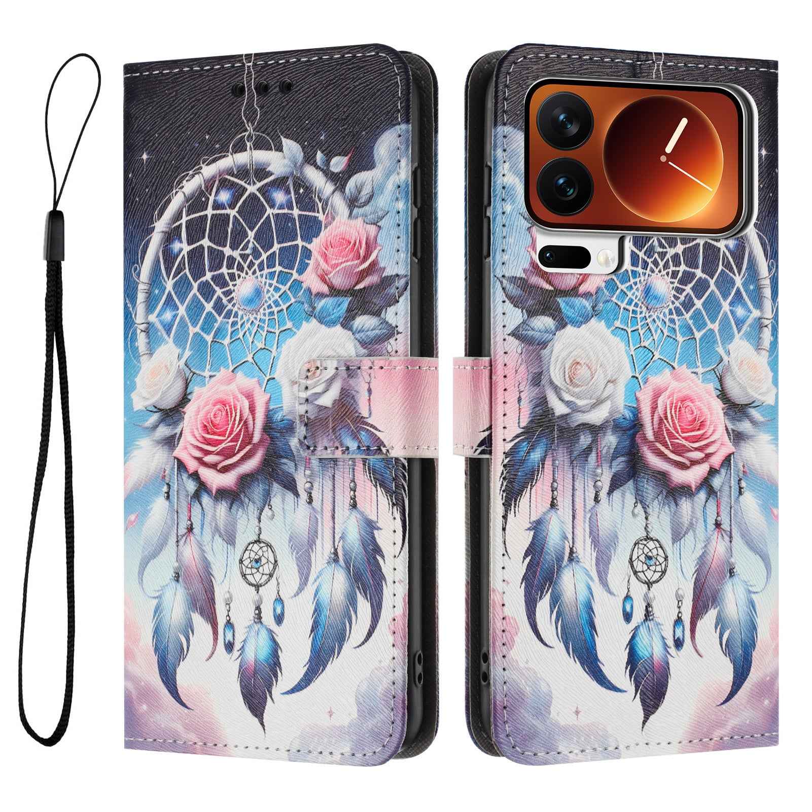 For Xiaomi 17 Pro Wallet Case Pattern Printing PU Leather Phone Cover with Lanyard - Flower Wind Chime