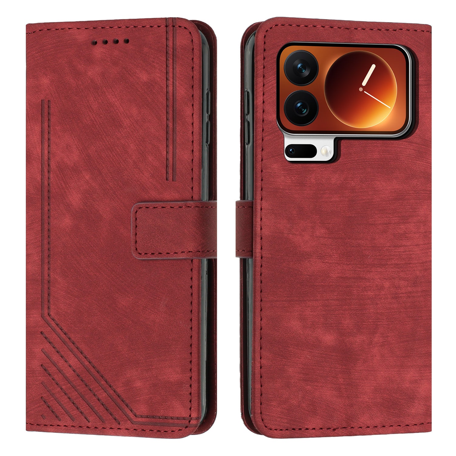For Xiaomi 17 Pro Max Stand Case Imprinted Lines Leather Phone Cover - Red