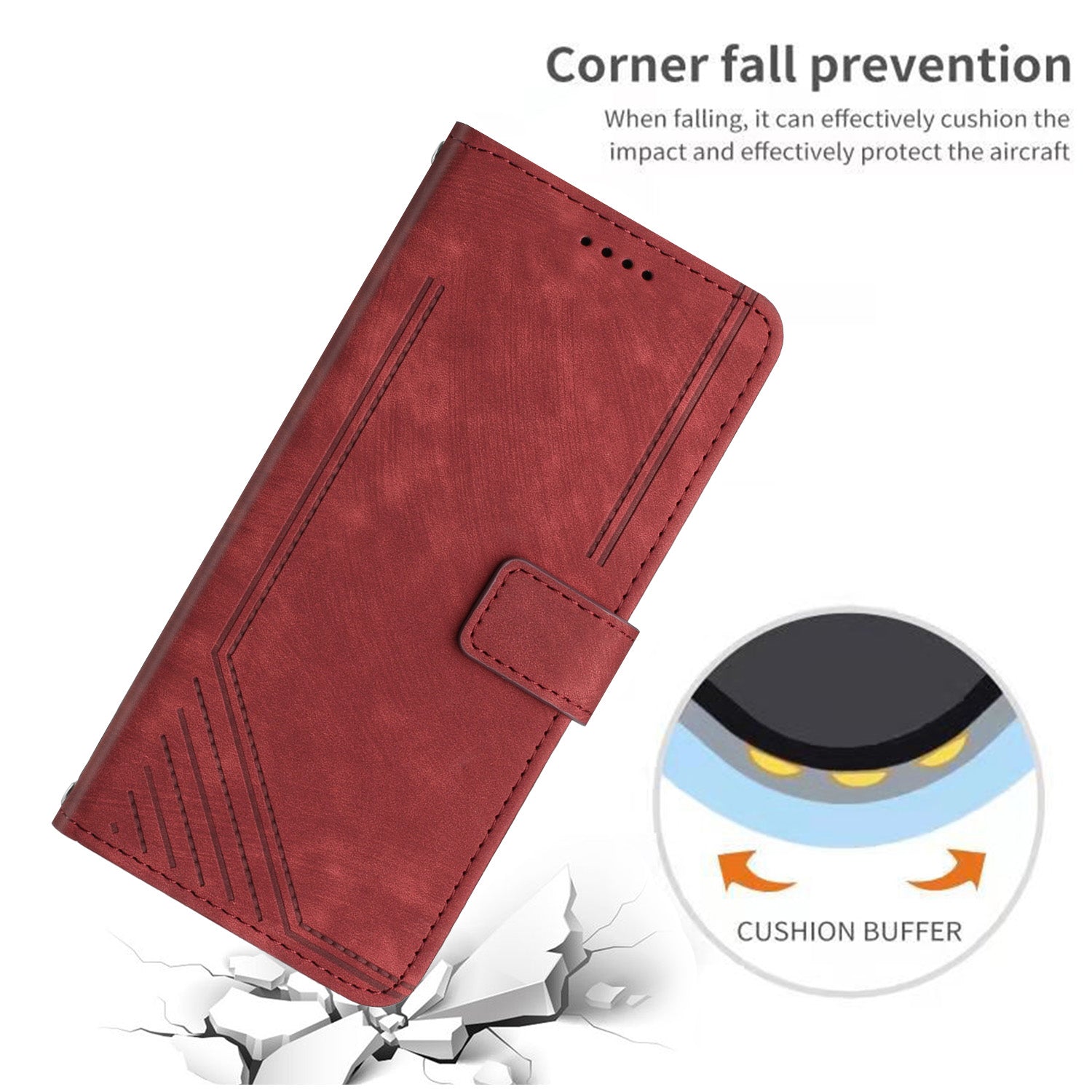 For Xiaomi 17 Pro Max Stand Case Imprinted Lines Leather Phone Cover - Red