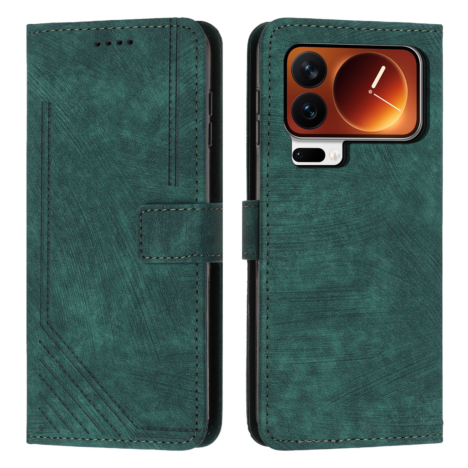 For Xiaomi 17 Pro Max Stand Case Imprinted Lines Leather Phone Cover - Green