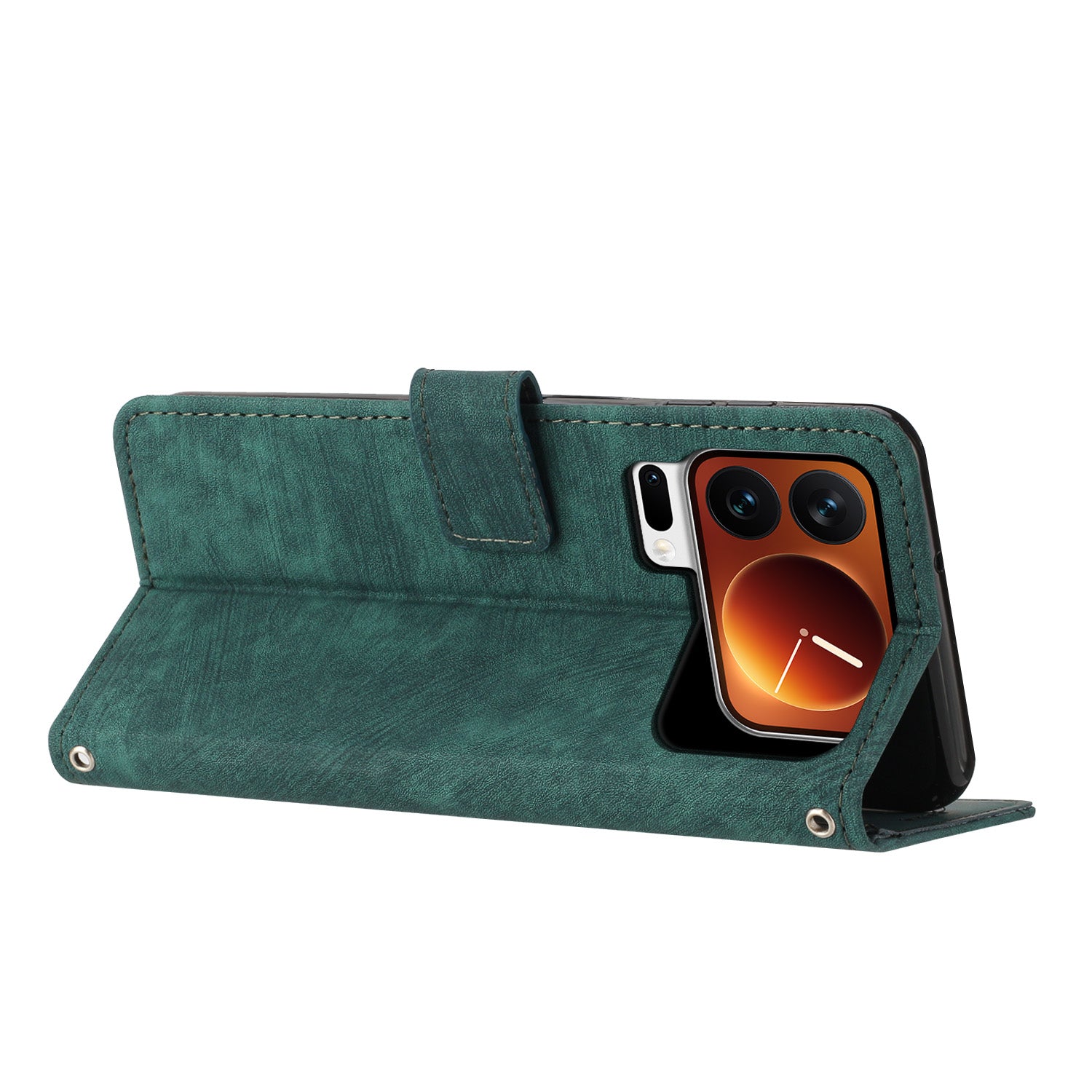 For Xiaomi 17 Pro Max Stand Case Imprinted Lines Leather Phone Cover - Green