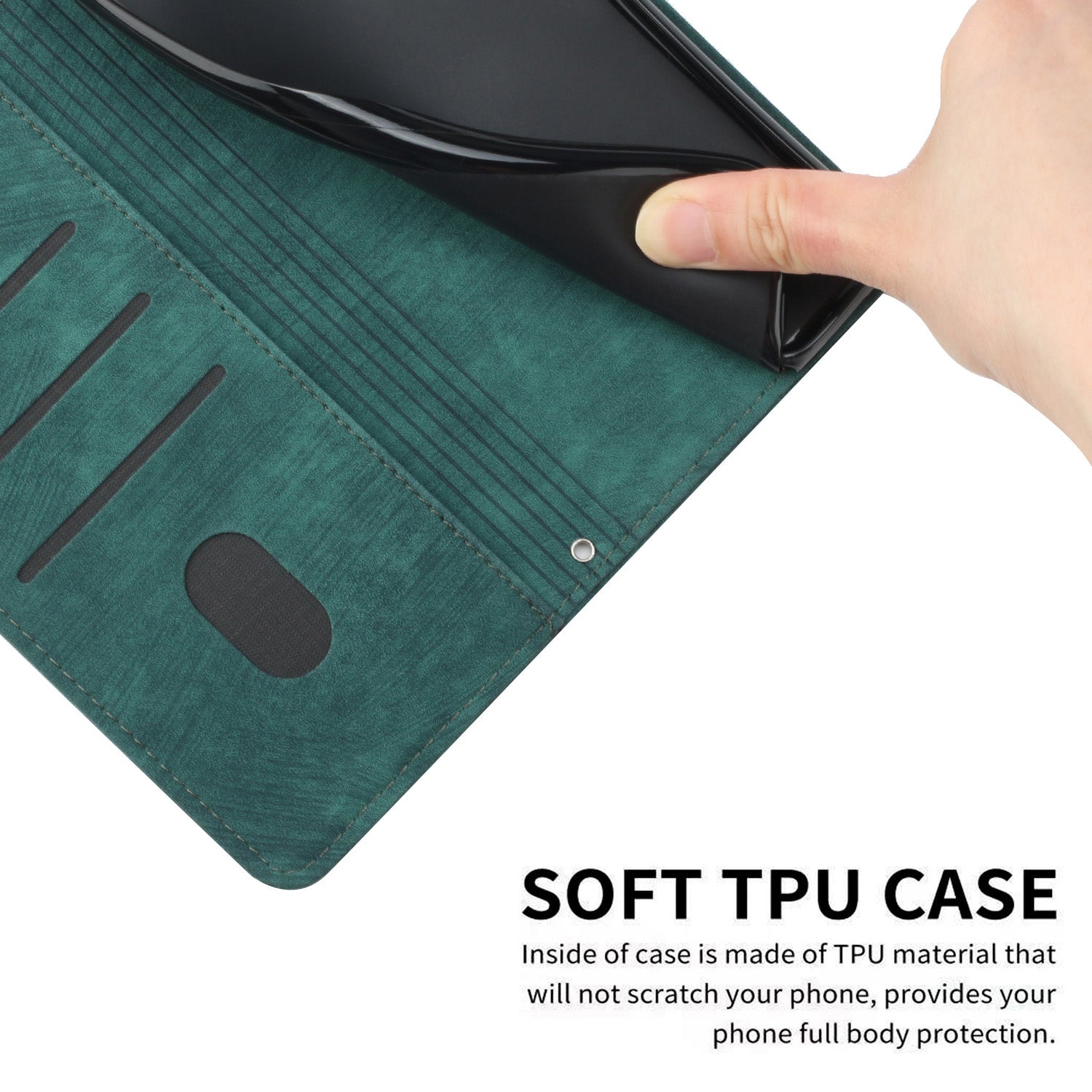 For Xiaomi 17 Pro Max Stand Case Imprinted Lines Leather Phone Cover - Green