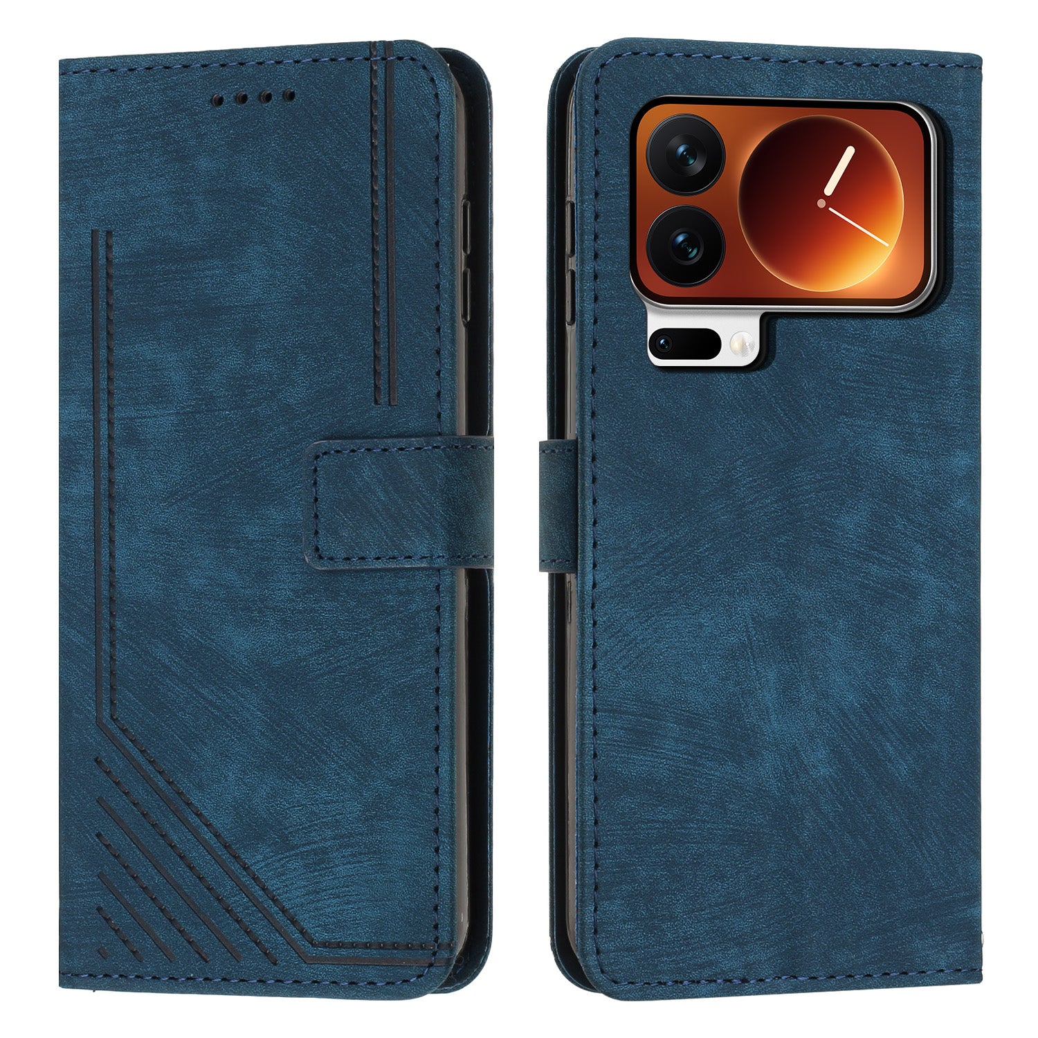 For Xiaomi 17 Pro Max Stand Case Imprinted Lines Leather Phone Cover - Sapphire