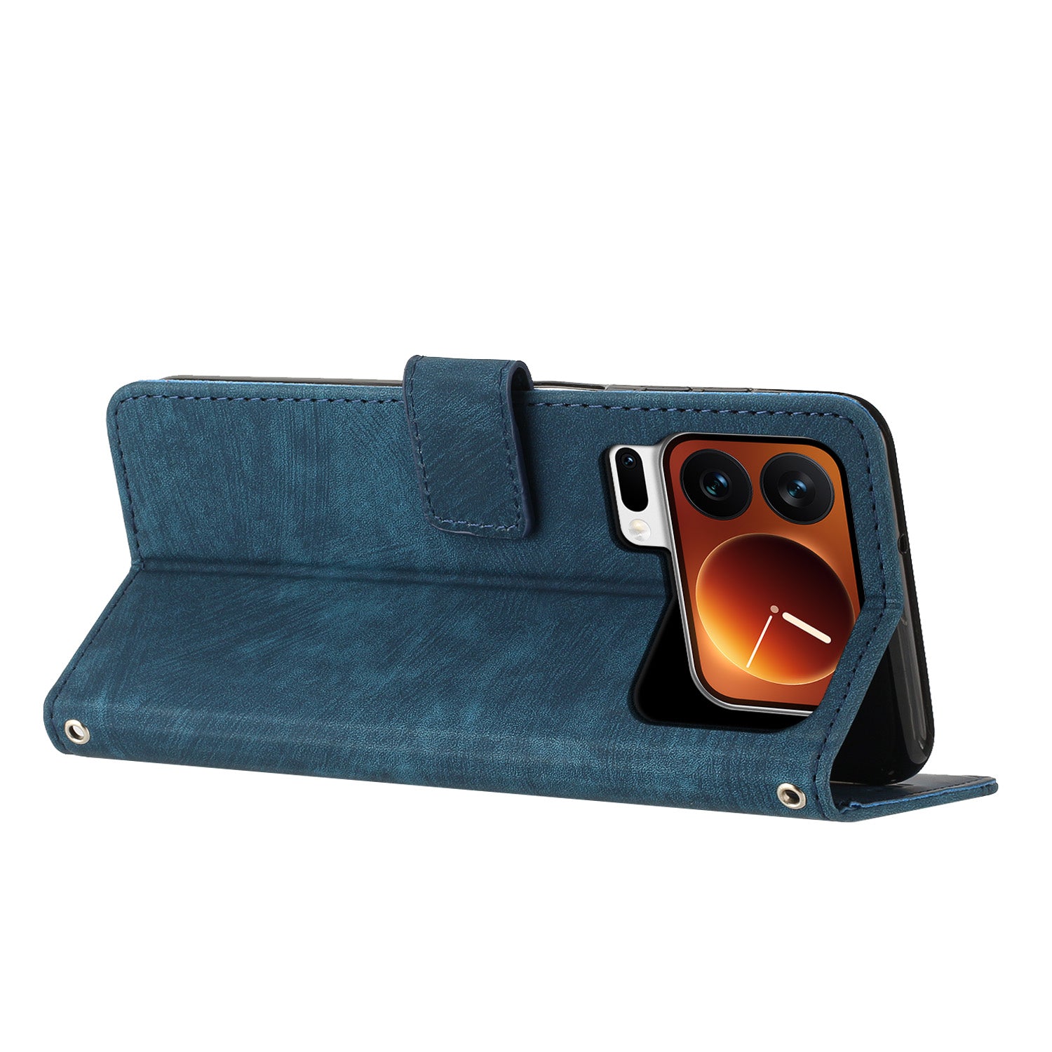 For Xiaomi 17 Pro Max Stand Case Imprinted Lines Leather Phone Cover - Sapphire
