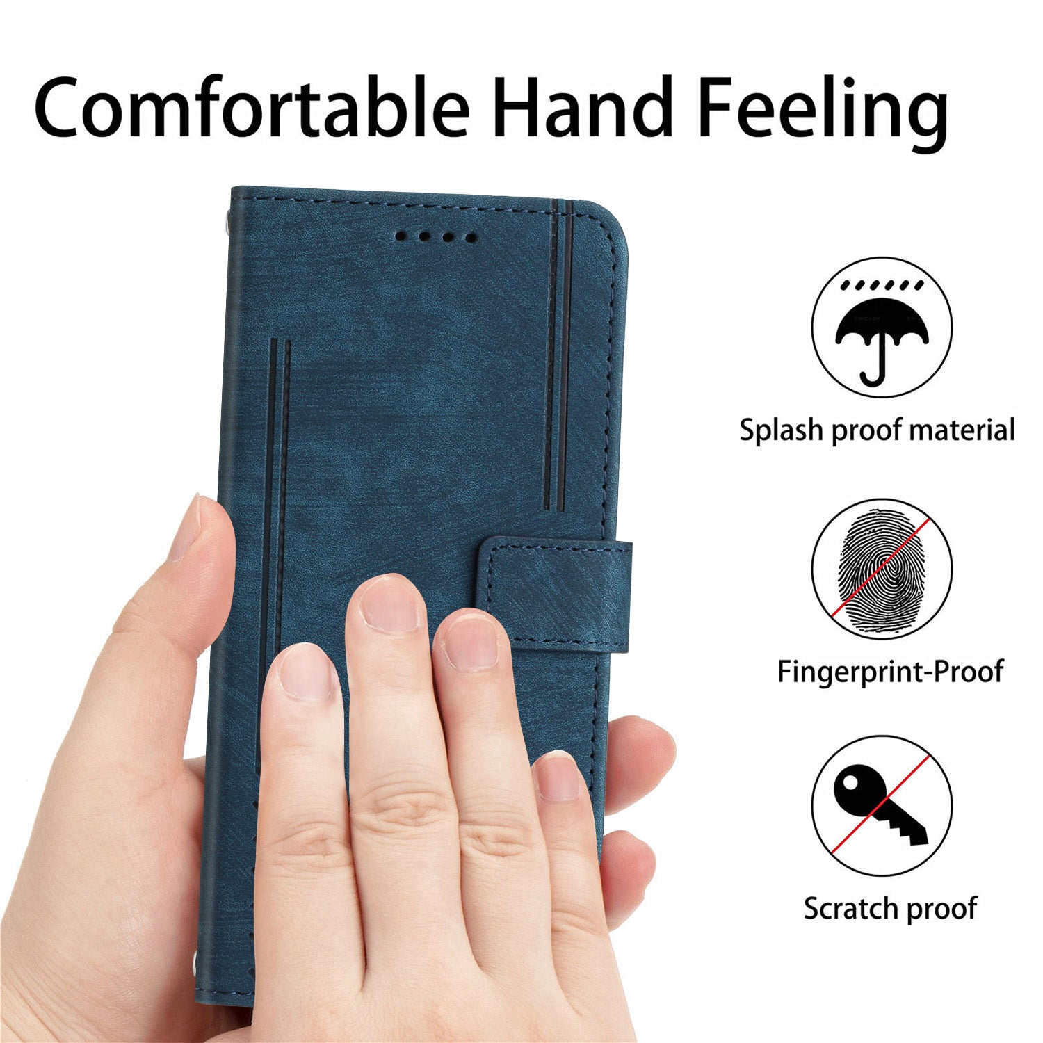 For Xiaomi 17 Pro Max Stand Case Imprinted Lines Leather Phone Cover - Sapphire