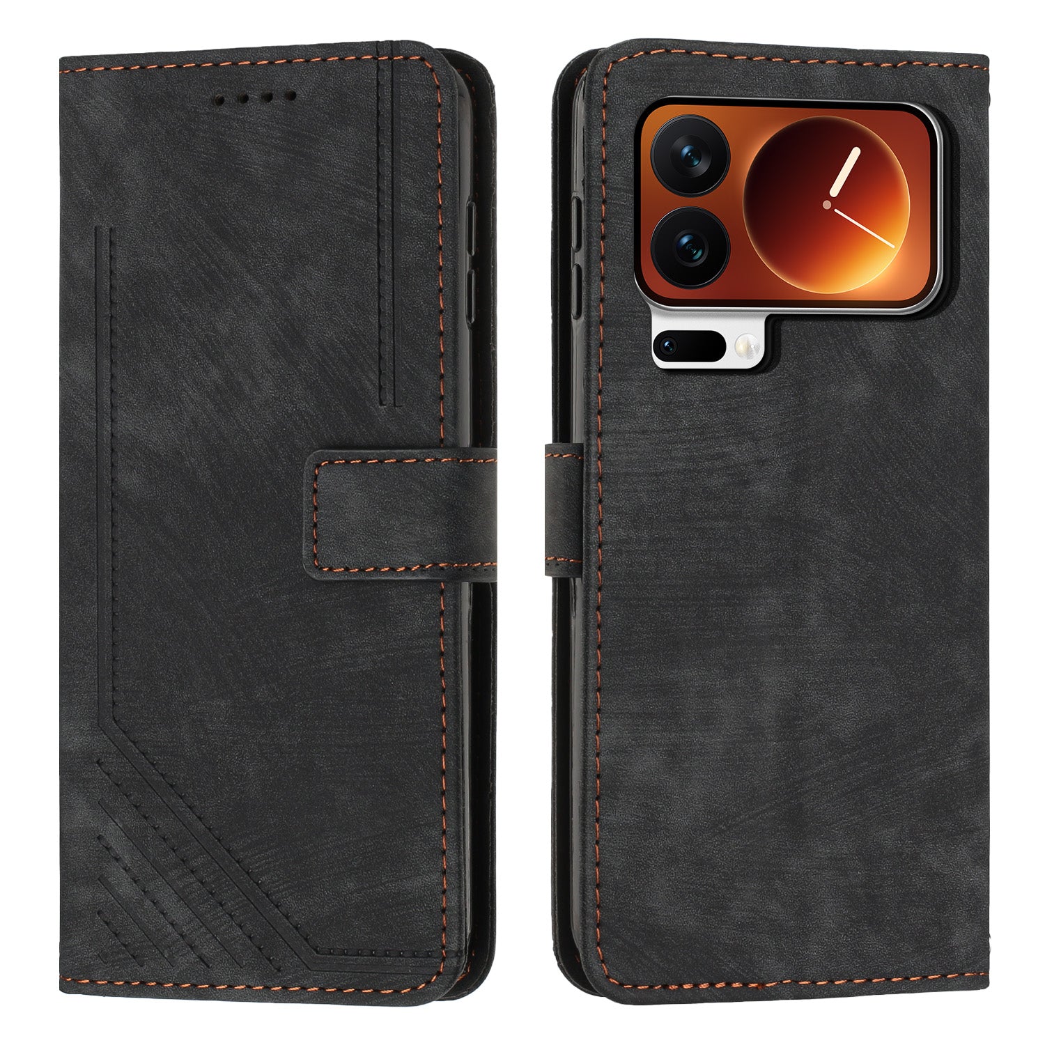 For Xiaomi 17 Pro Max Stand Case Imprinted Lines Leather Phone Cover - Black
