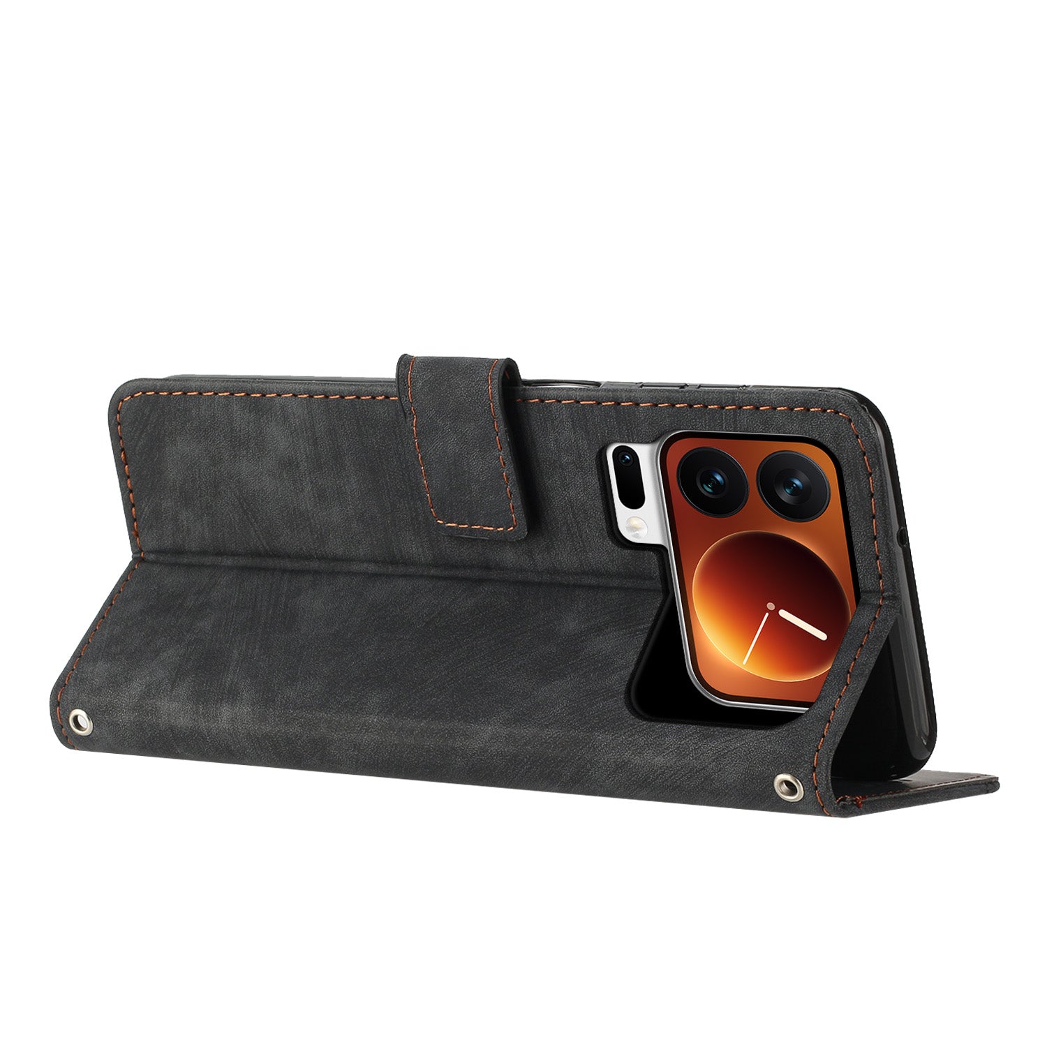 For Xiaomi 17 Pro Max Stand Case Imprinted Lines Leather Phone Cover - Black