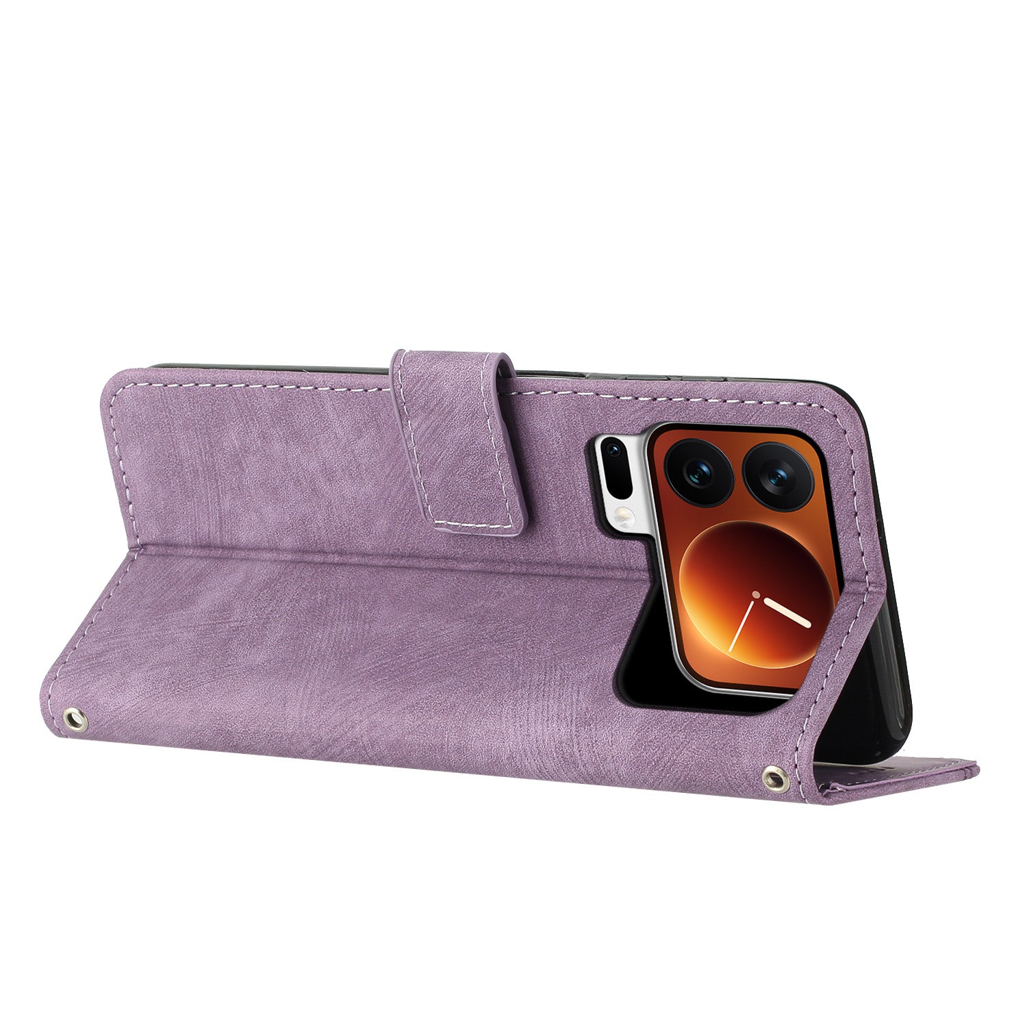 For Xiaomi 17 Pro Max Stand Case Imprinted Lines Leather Phone Cover - Purple