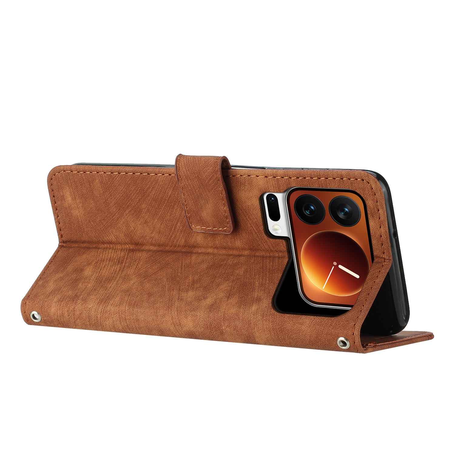 For Xiaomi 17 Pro Stand Case Imprinted Lines Leather Phone Cover - Brown