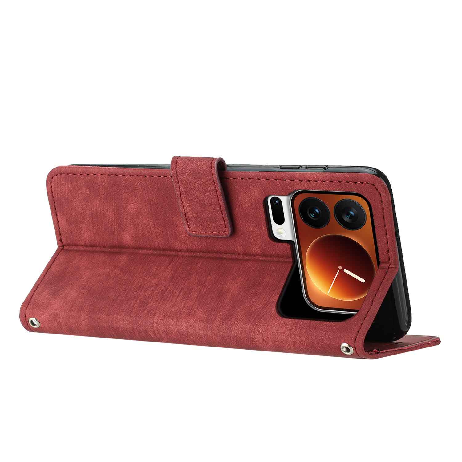 For Xiaomi 17 Pro Stand Case Imprinted Lines Leather Phone Cover - Red