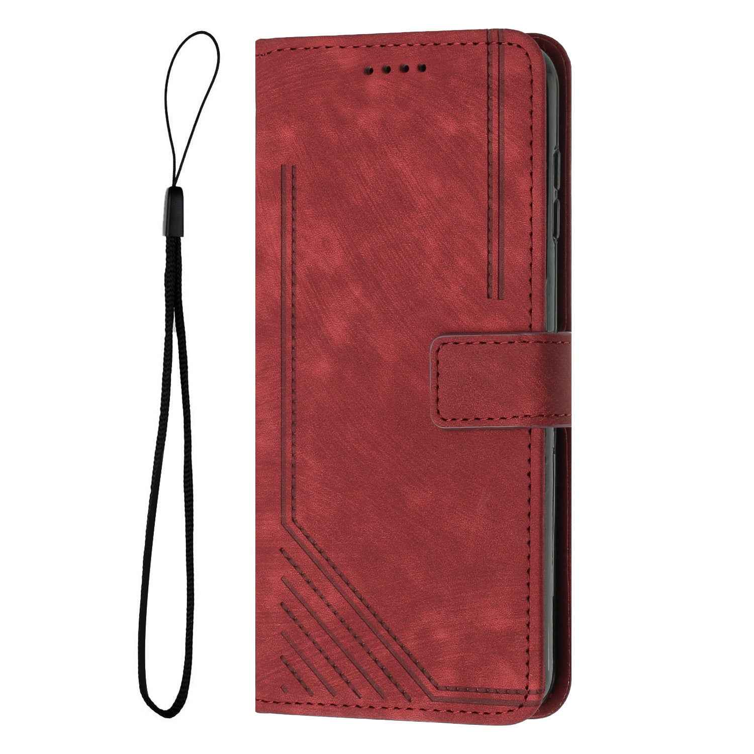 For Xiaomi 17 Pro Stand Case Imprinted Lines Leather Phone Cover - Red