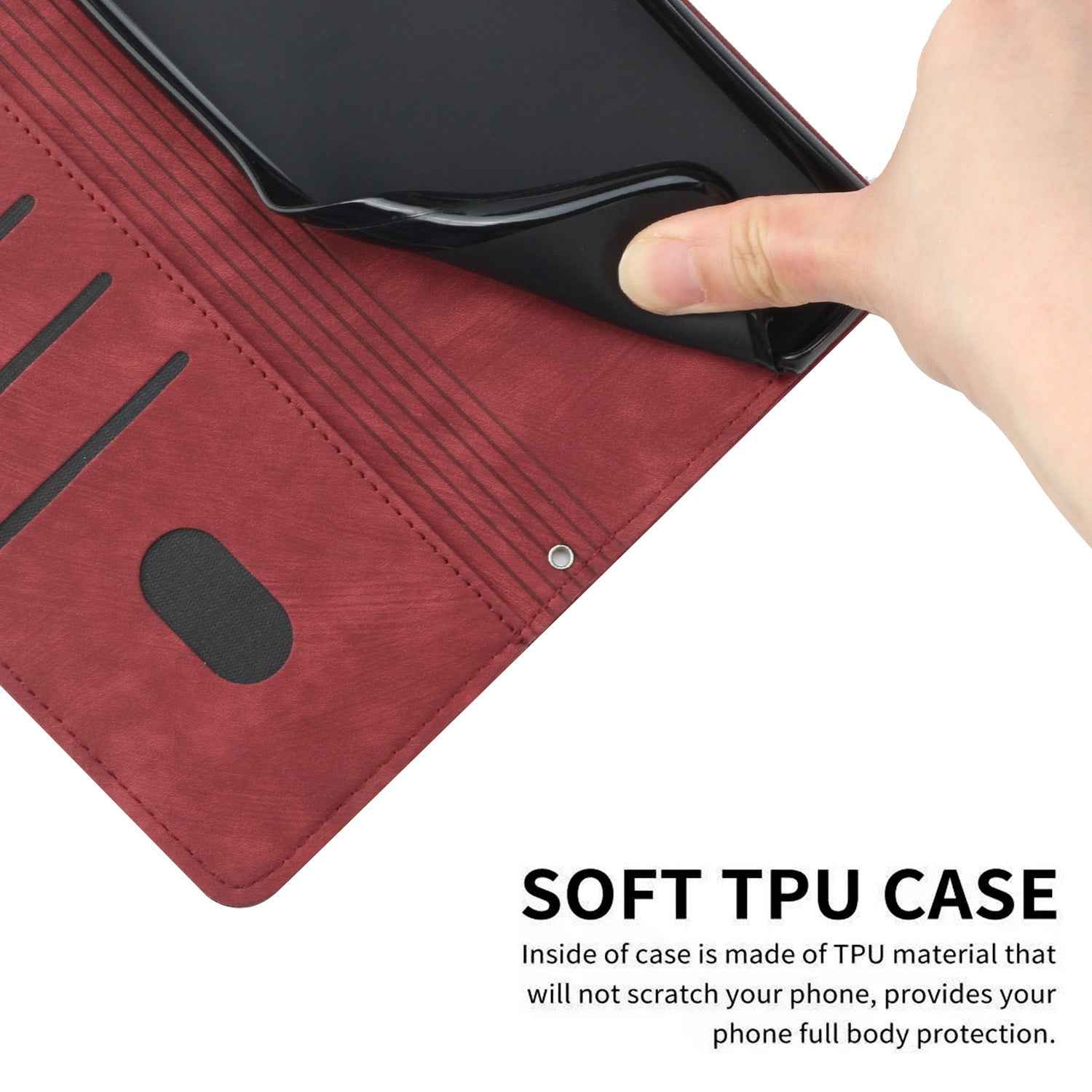 For Xiaomi 17 Pro Stand Case Imprinted Lines Leather Phone Cover - Red