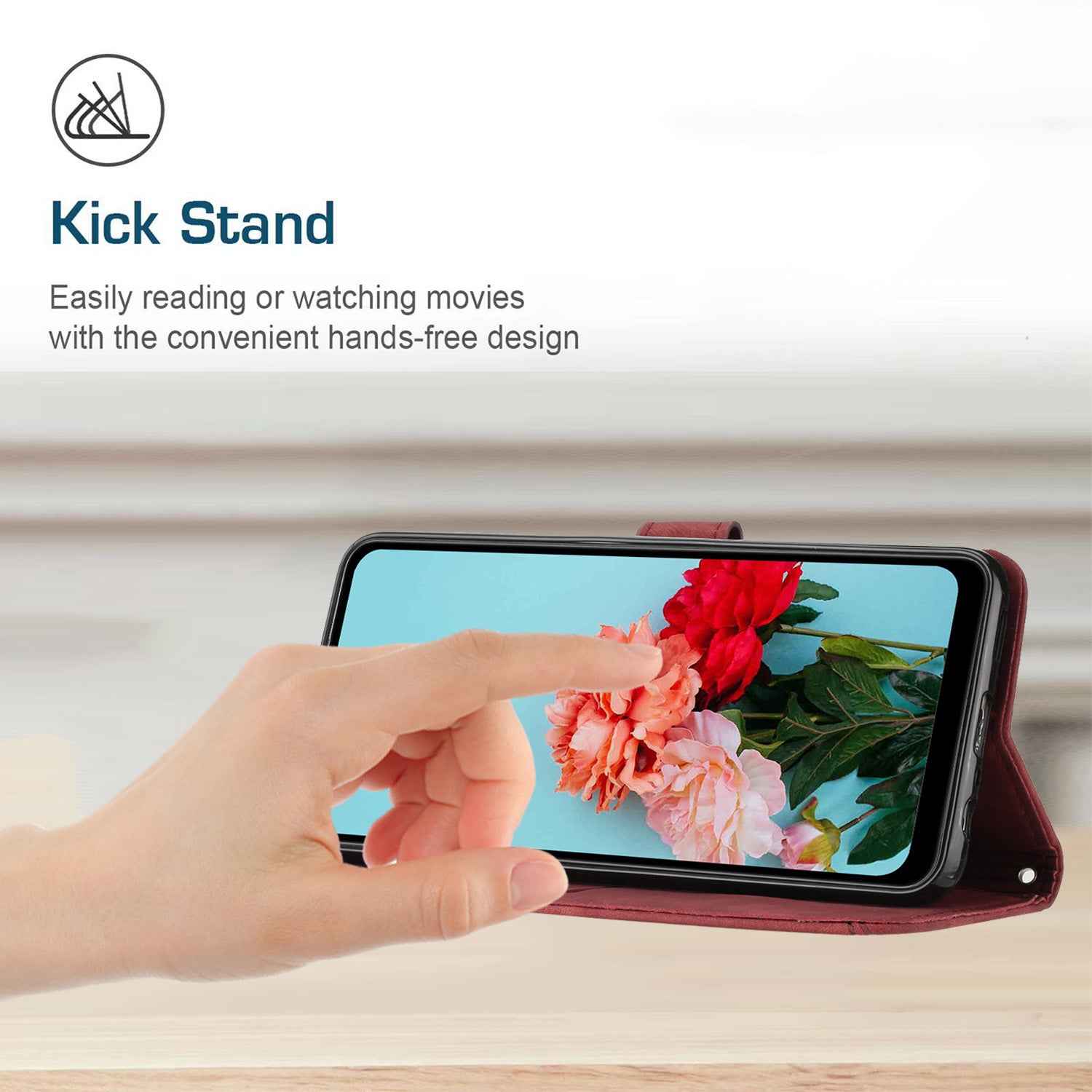 For Xiaomi 17 Pro Stand Case Imprinted Lines Leather Phone Cover - Red