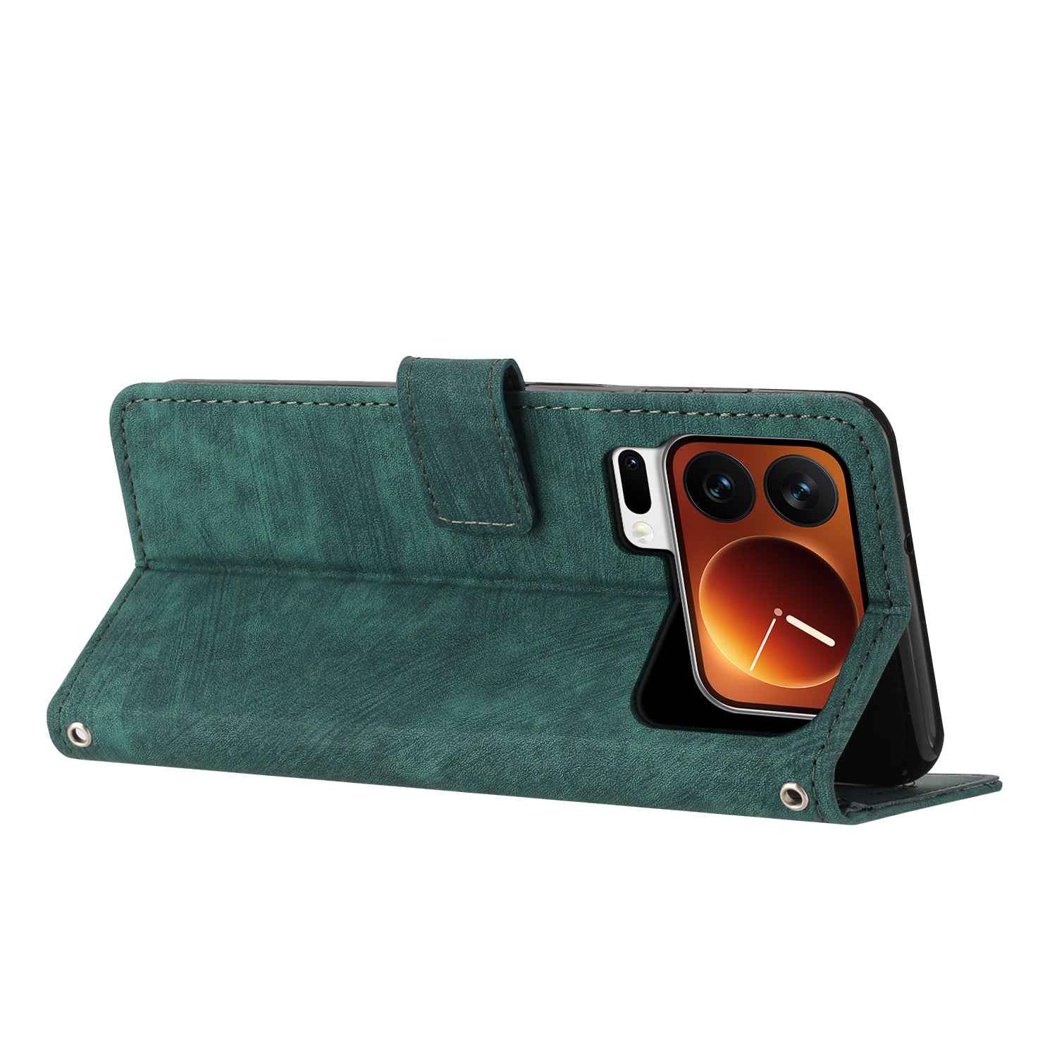 For Xiaomi 17 Pro Stand Case Imprinted Lines Leather Phone Cover - Green