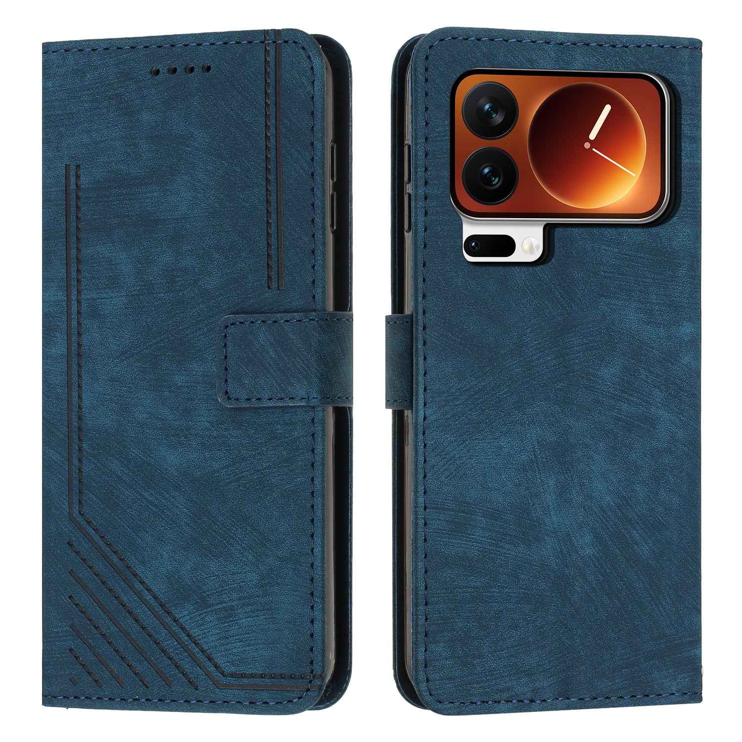 For Xiaomi 17 Pro Stand Case Imprinted Lines Leather Phone Cover - Sapphire
