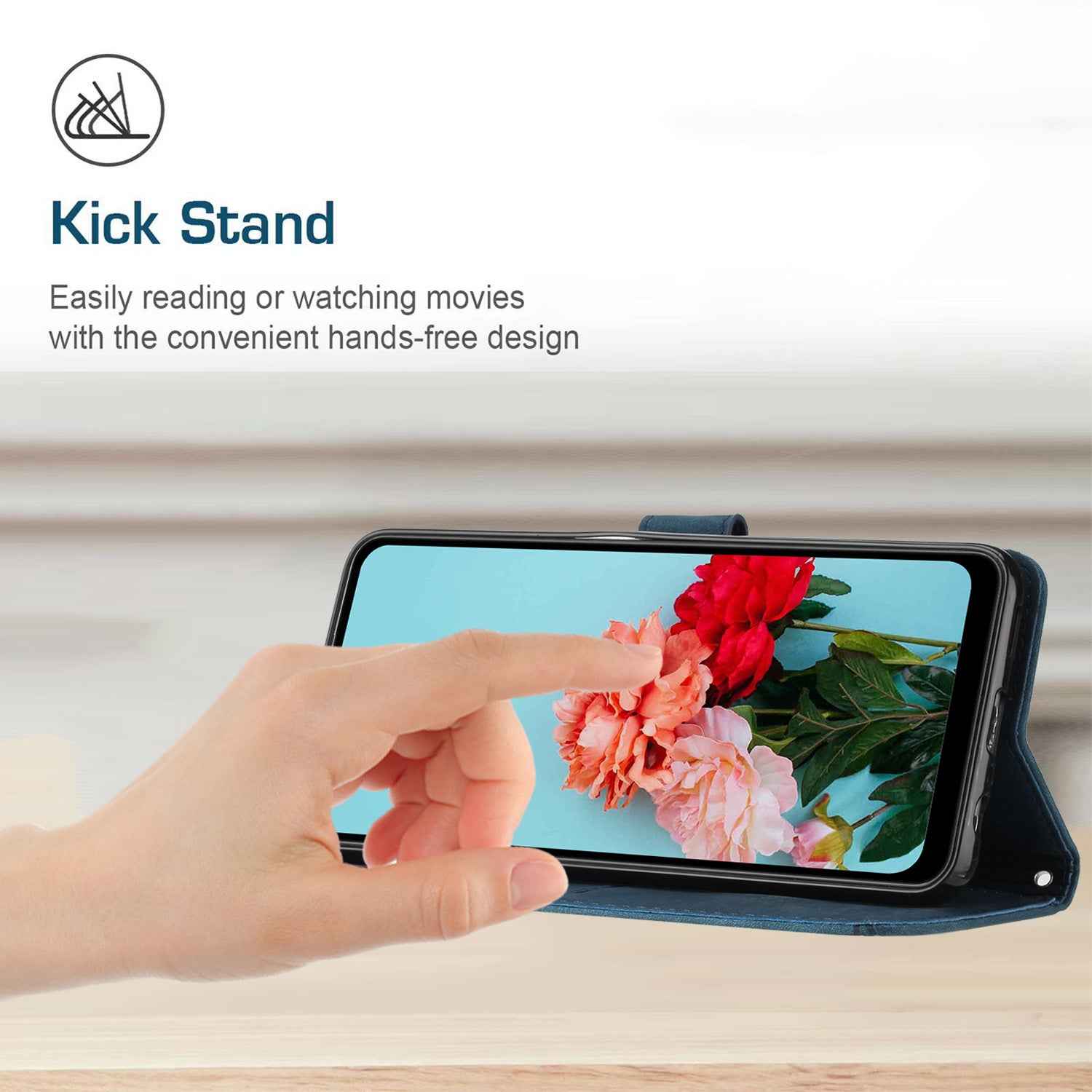 For Xiaomi 17 Pro Stand Case Imprinted Lines Leather Phone Cover - Sapphire