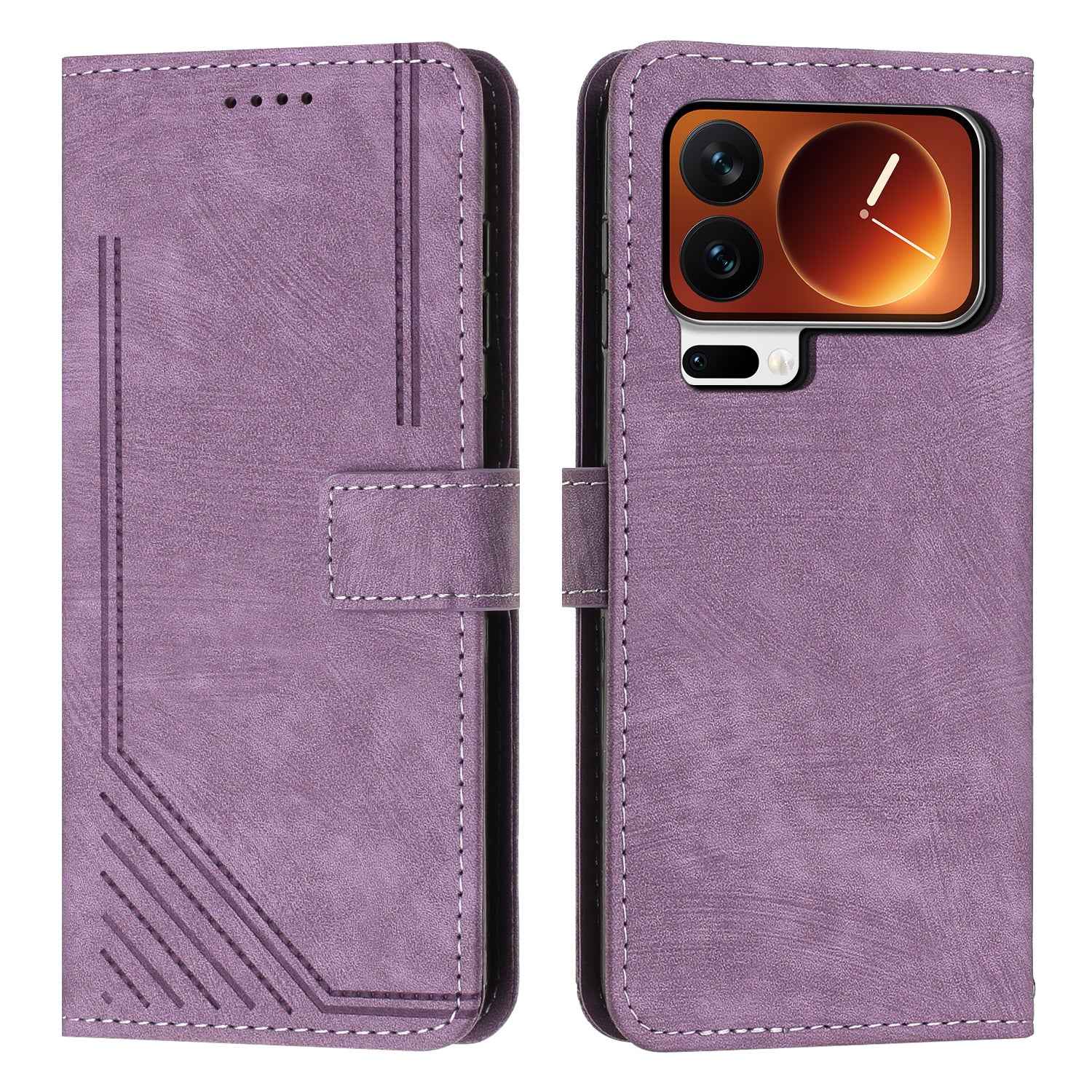 For Xiaomi 17 Pro Stand Case Imprinted Lines Leather Phone Cover - Purple