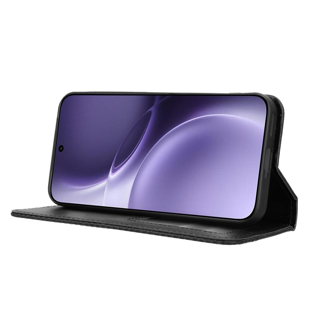 For vivo X300 Pro 5G Leather Case Wallet Stand Retro Texture Phone Cover - Black
