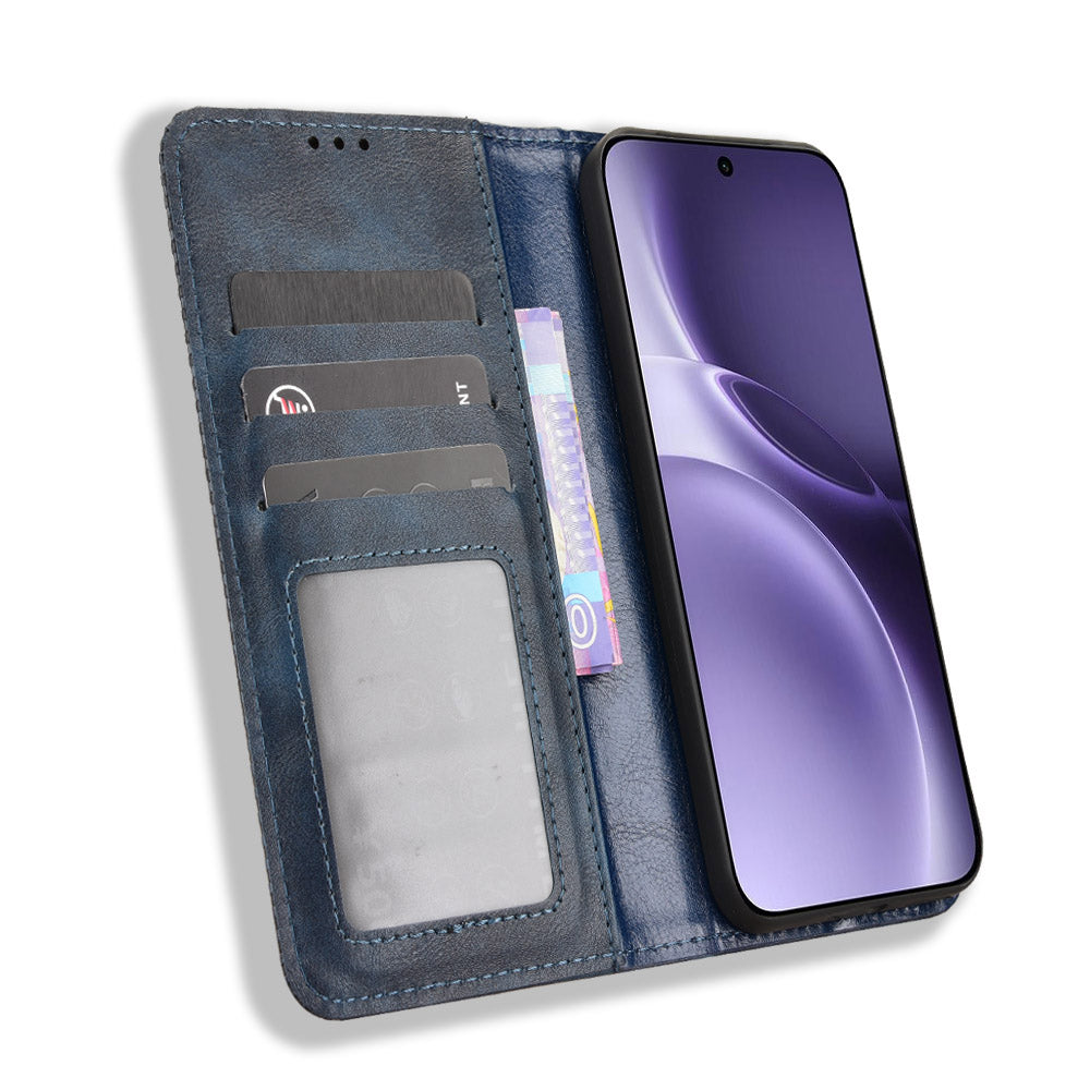 For vivo X300 Pro 5G Leather Case Wallet Stand Retro Texture Phone Cover - Blue