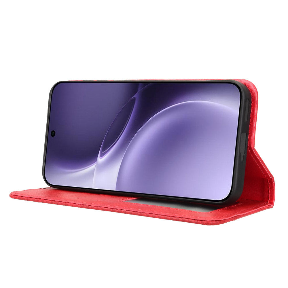 For vivo X300 Pro 5G Leather Case Wallet Stand Retro Texture Phone Cover - Red