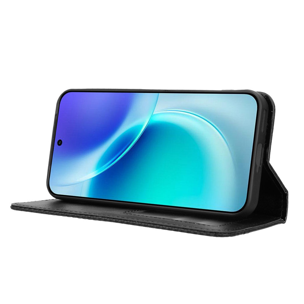 For vivo X300 5G Leather Case Wallet Stand Retro Texture Phone Cover - Black