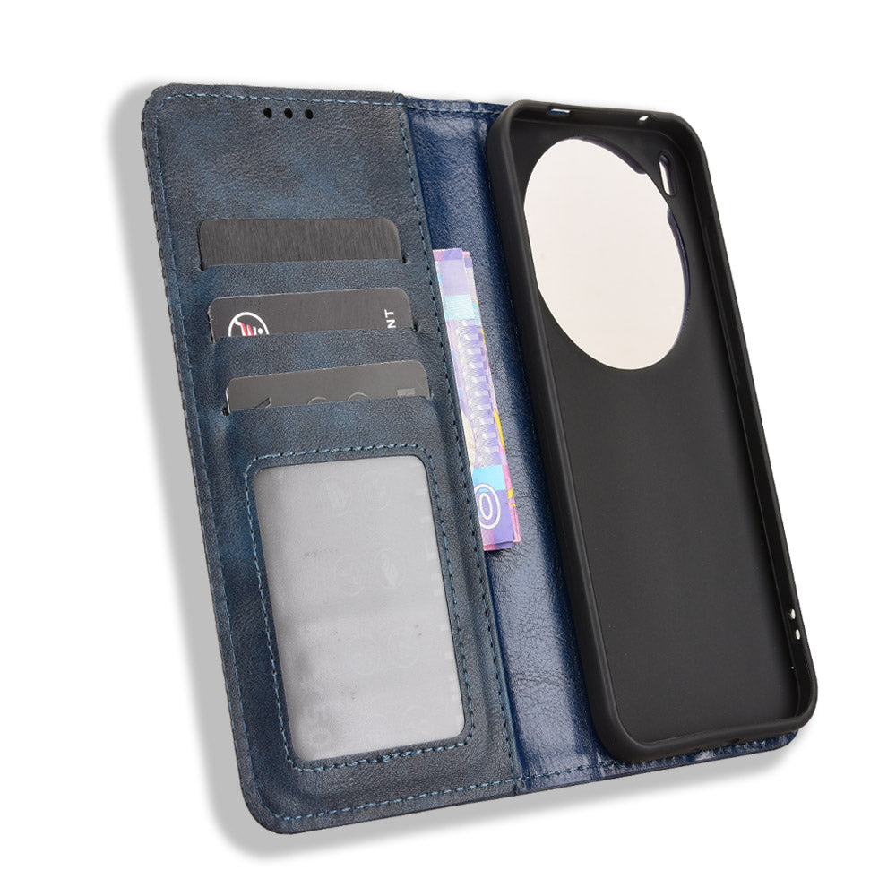 For vivo X300 5G Leather Case Wallet Stand Retro Texture Phone Cover - Blue