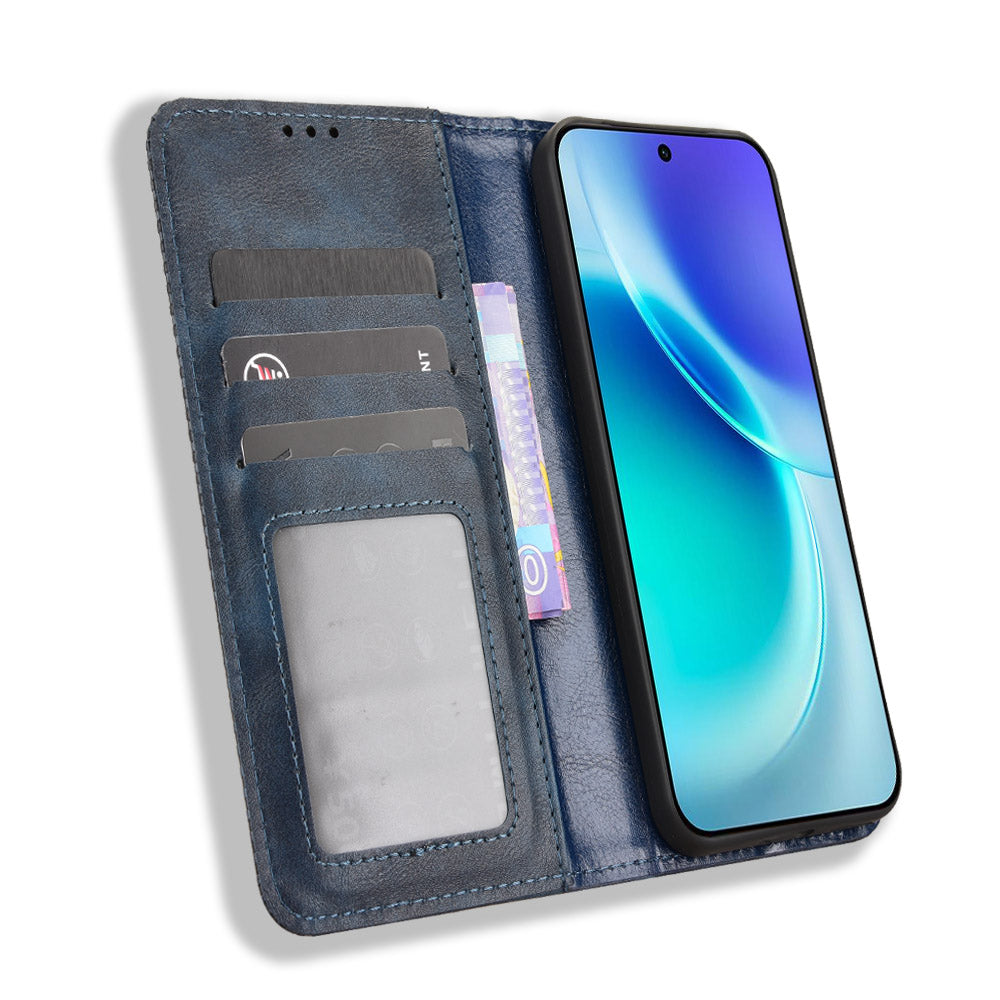 For vivo X300 5G Leather Case Wallet Stand Retro Texture Phone Cover - Blue