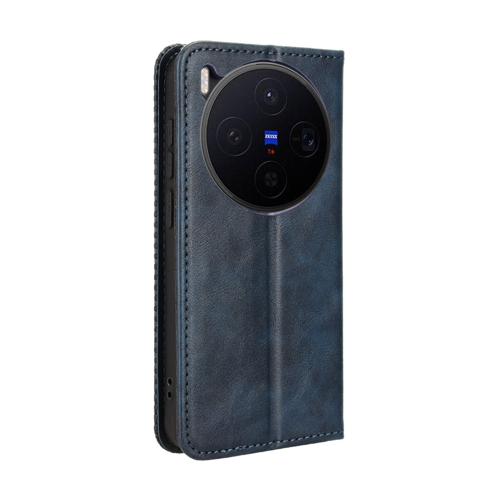 For vivo X300 5G Leather Case Wallet Stand Retro Texture Phone Cover - Blue