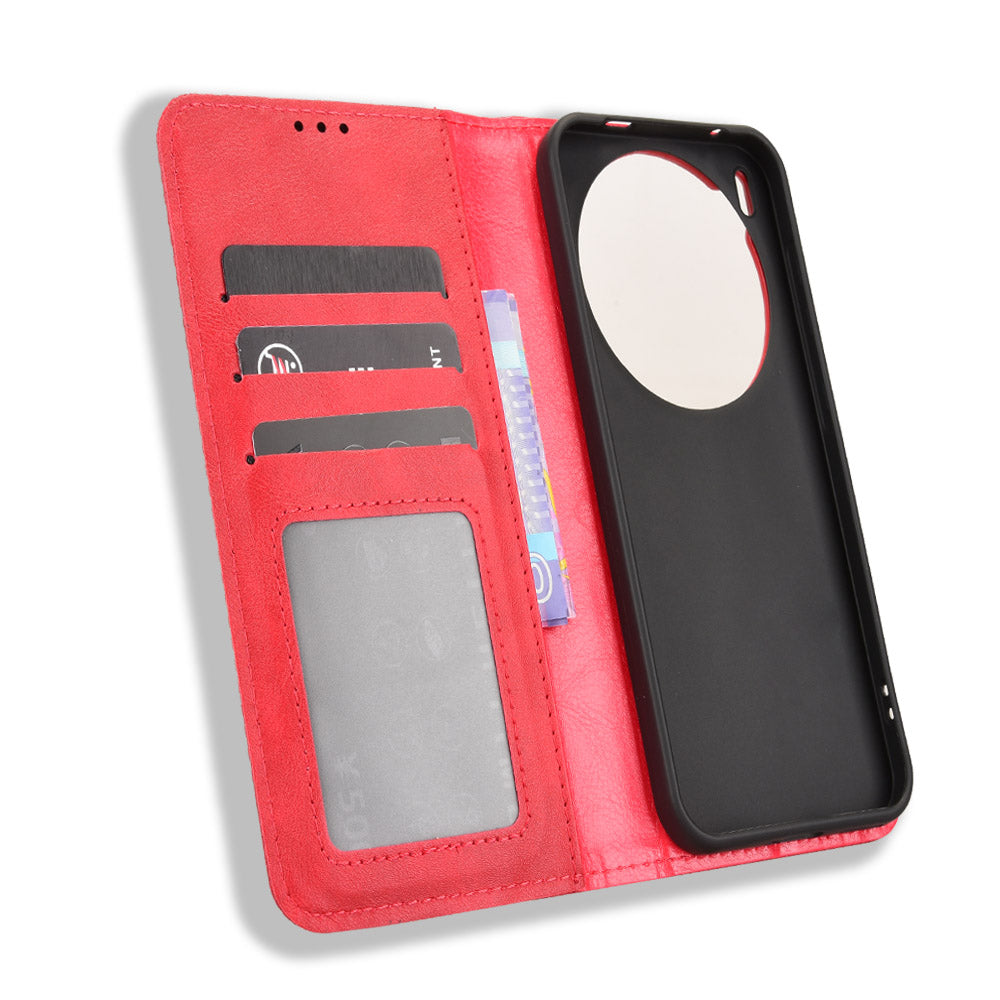 For vivo X300 5G Leather Case Wallet Stand Retro Texture Phone Cover - Red