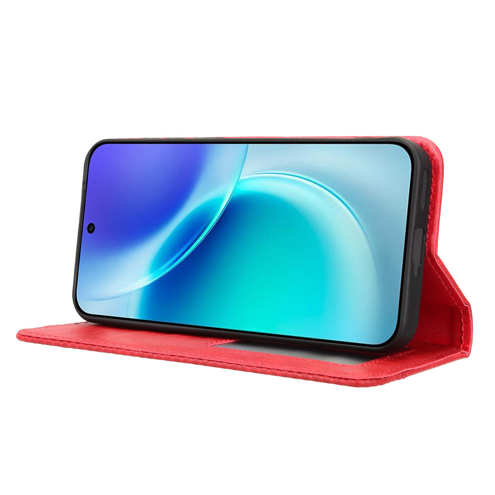 For vivo X300 5G Leather Case Wallet Stand Retro Texture Phone Cover - Red