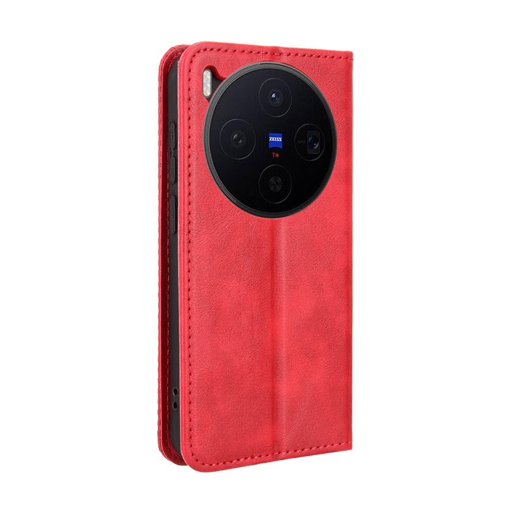 For vivo X300 5G Leather Case Wallet Stand Retro Texture Phone Cover - Red