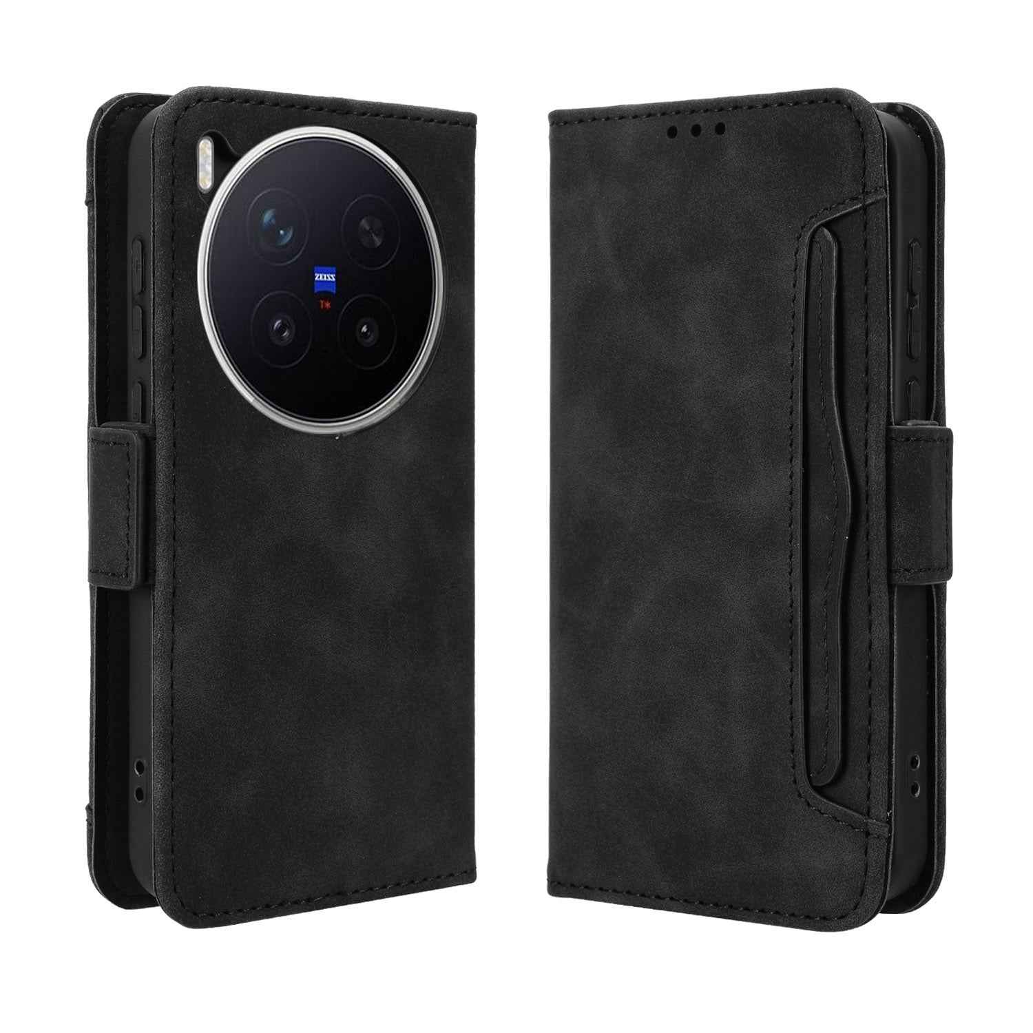 For vivo X300 Pro 5G Leather Case Phone Wallet Cover with Multiple Card Slots - Black