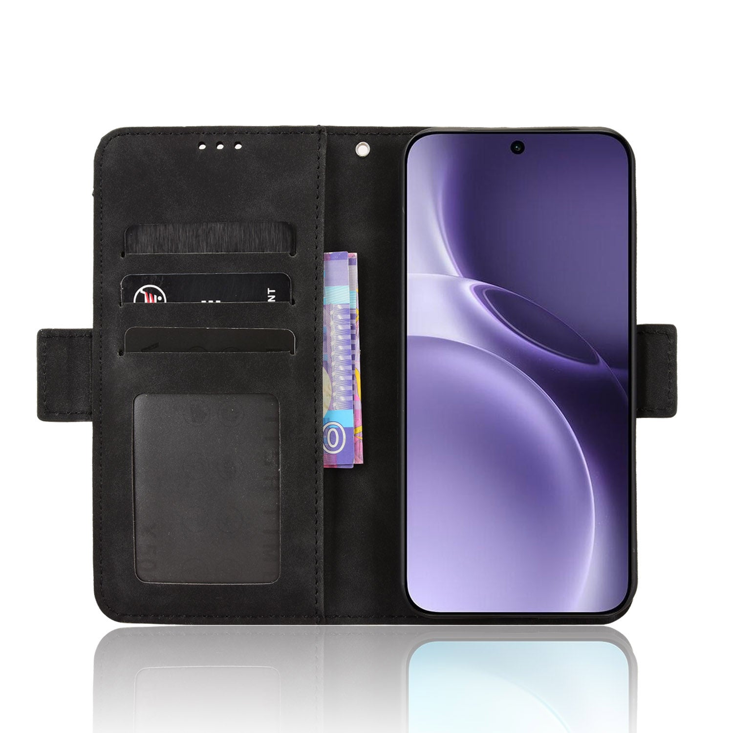 For vivo X300 Pro 5G Leather Case Phone Wallet Cover with Multiple Card Slots - Black