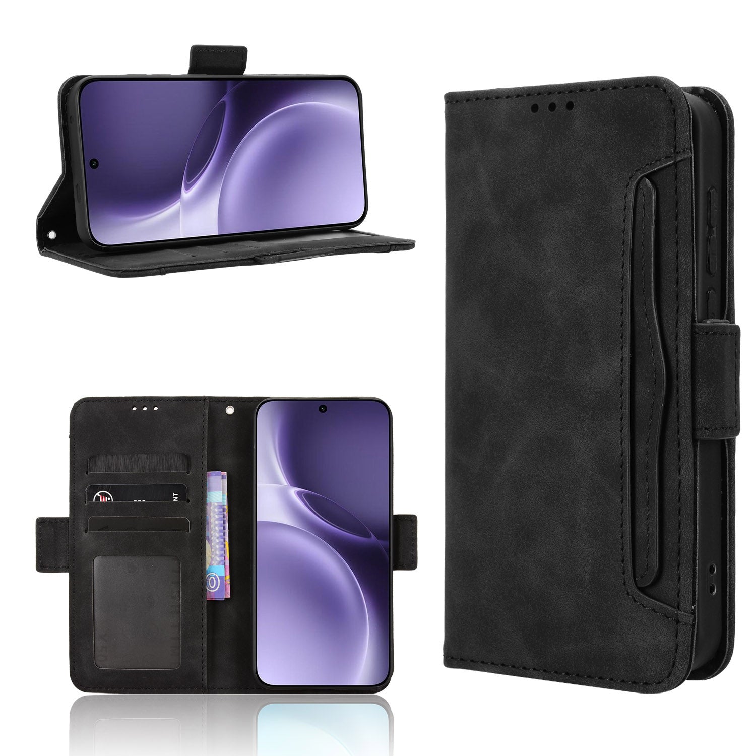 For vivo X300 Pro 5G Leather Case Phone Wallet Cover with Multiple Card Slots - Black
