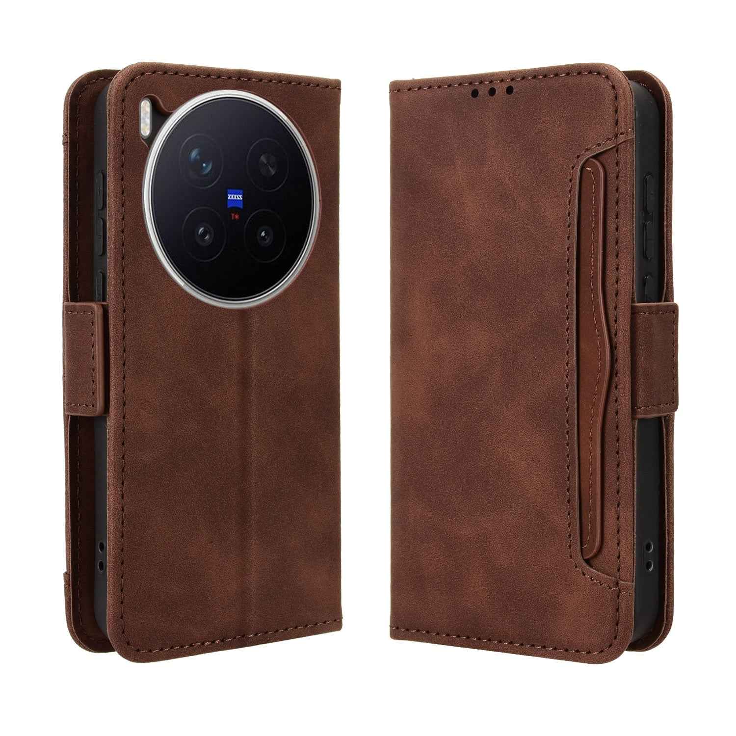 For vivo X300 Pro 5G Leather Case Phone Wallet Cover with Multiple Card Slots - Brown