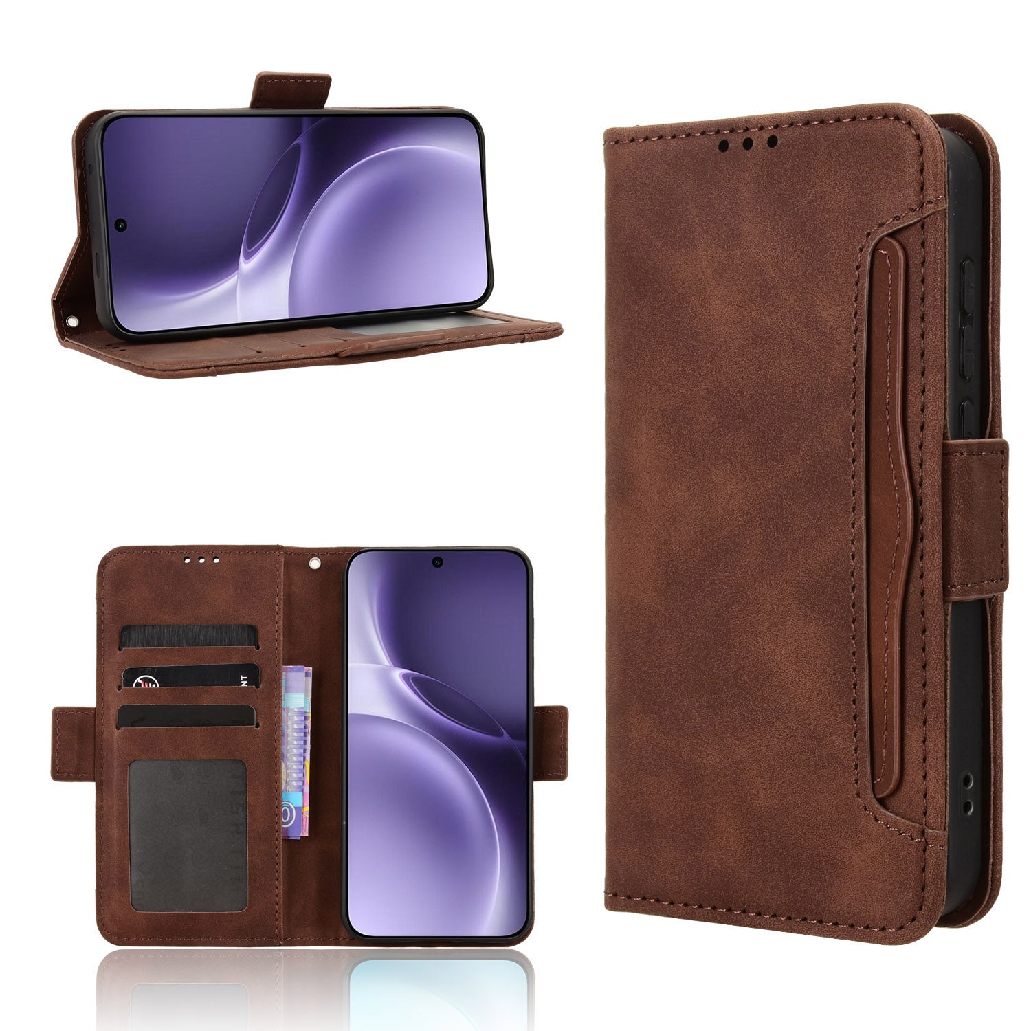 For vivo X300 Pro 5G Leather Case Phone Wallet Cover with Multiple Card Slots - Brown
