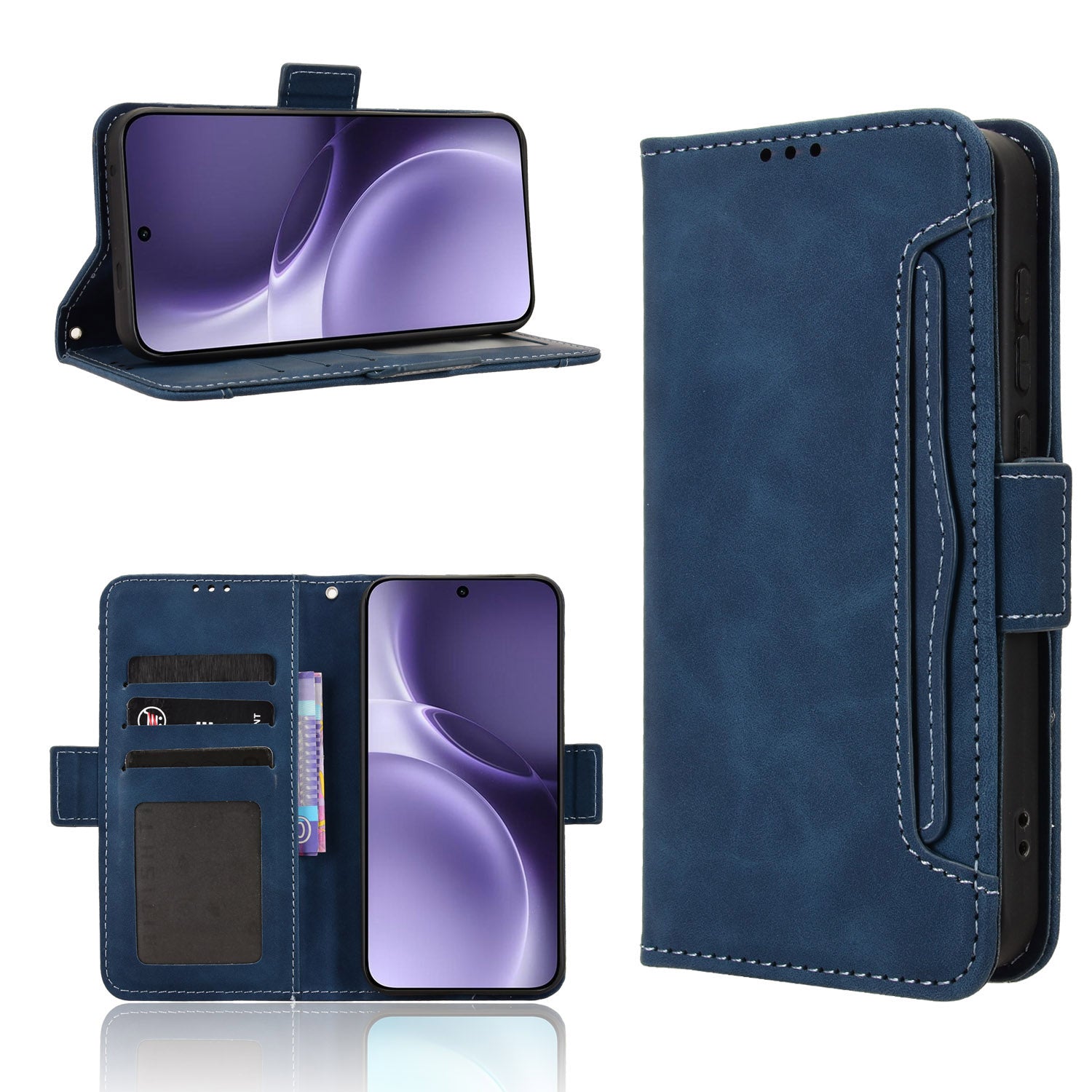 For vivo X300 Pro 5G Leather Case Phone Wallet Cover with Multiple Card Slots - Blue