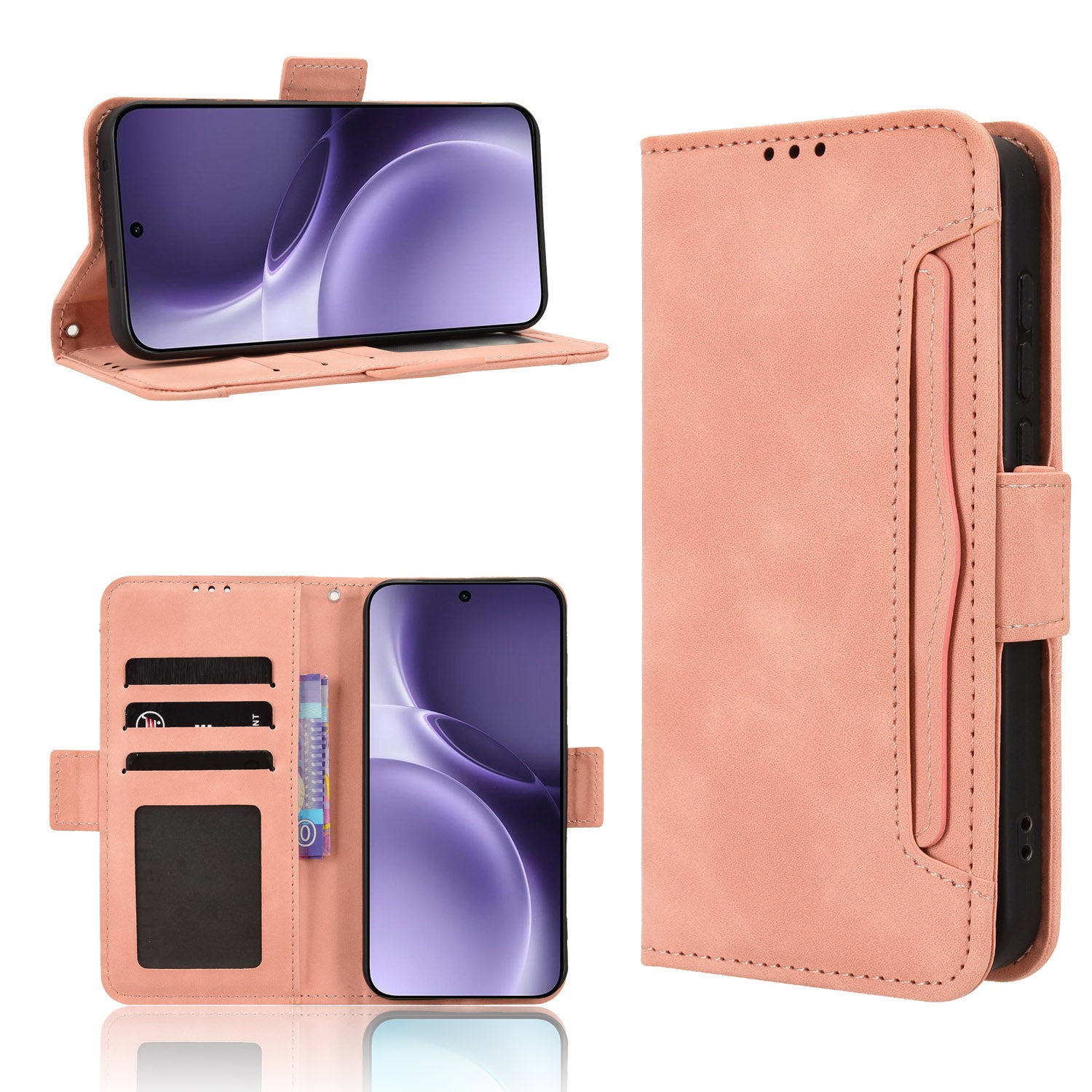 For vivo X300 Pro 5G Leather Case Phone Wallet Cover with Multiple Card Slots - Pink