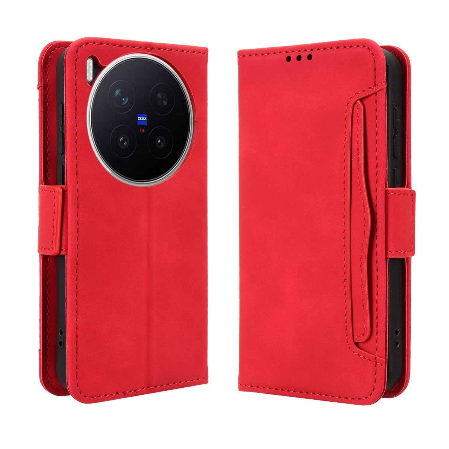 For vivo X300 Pro 5G Leather Case Phone Wallet Cover with Multiple Card Slots - Red