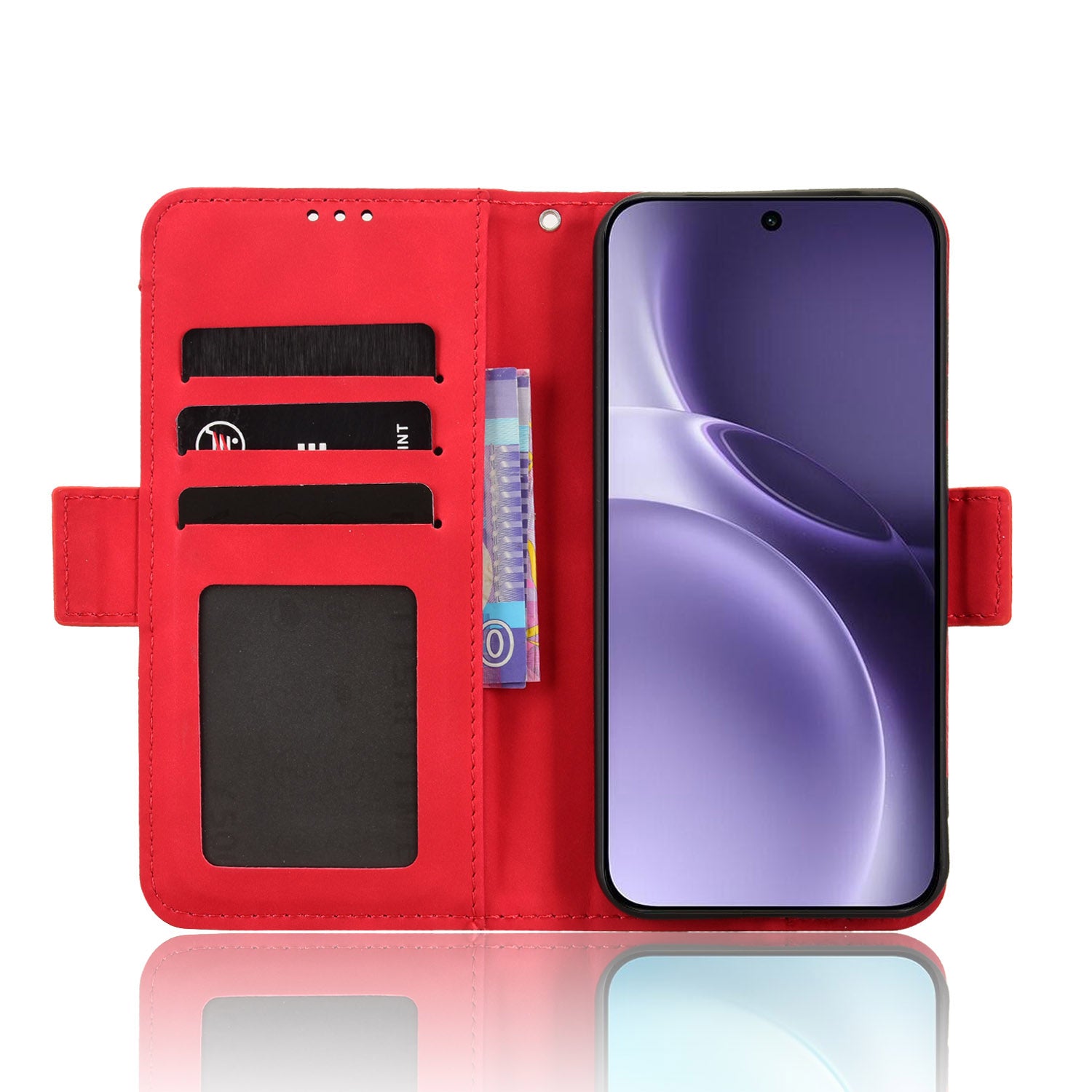 For vivo X300 Pro 5G Leather Case Phone Wallet Cover with Multiple Card Slots - Red