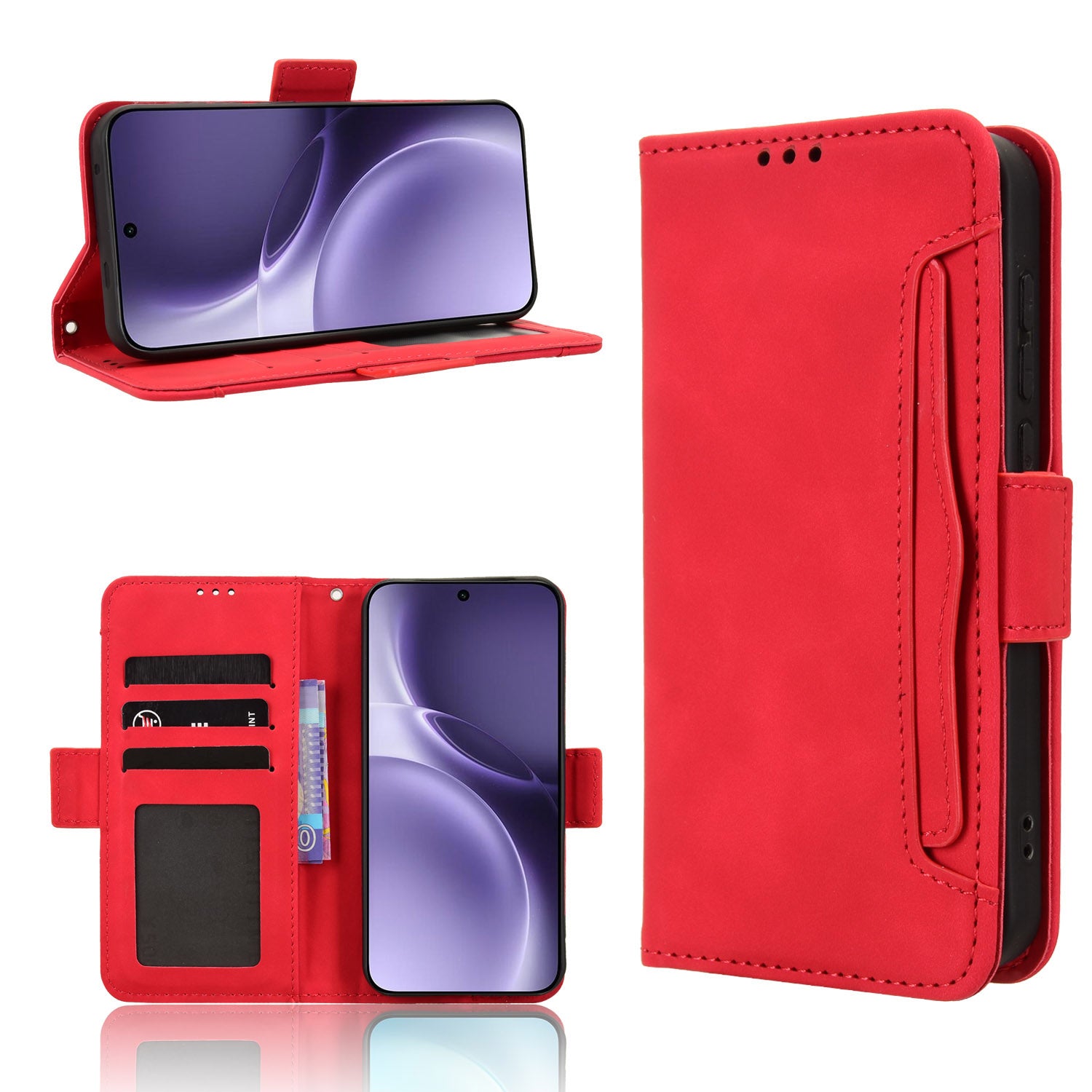 For vivo X300 Pro 5G Leather Case Phone Wallet Cover with Multiple Card Slots - Red